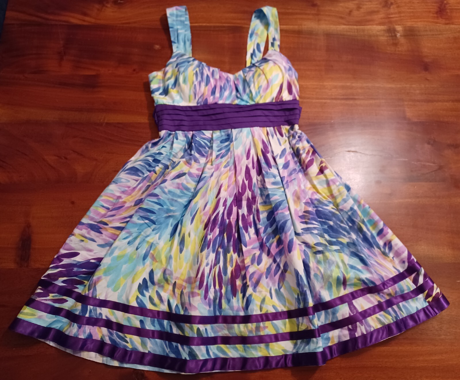 City Triangles Womens Purple Watercolor Floral Dress Reae Zip And Tie Sz 5