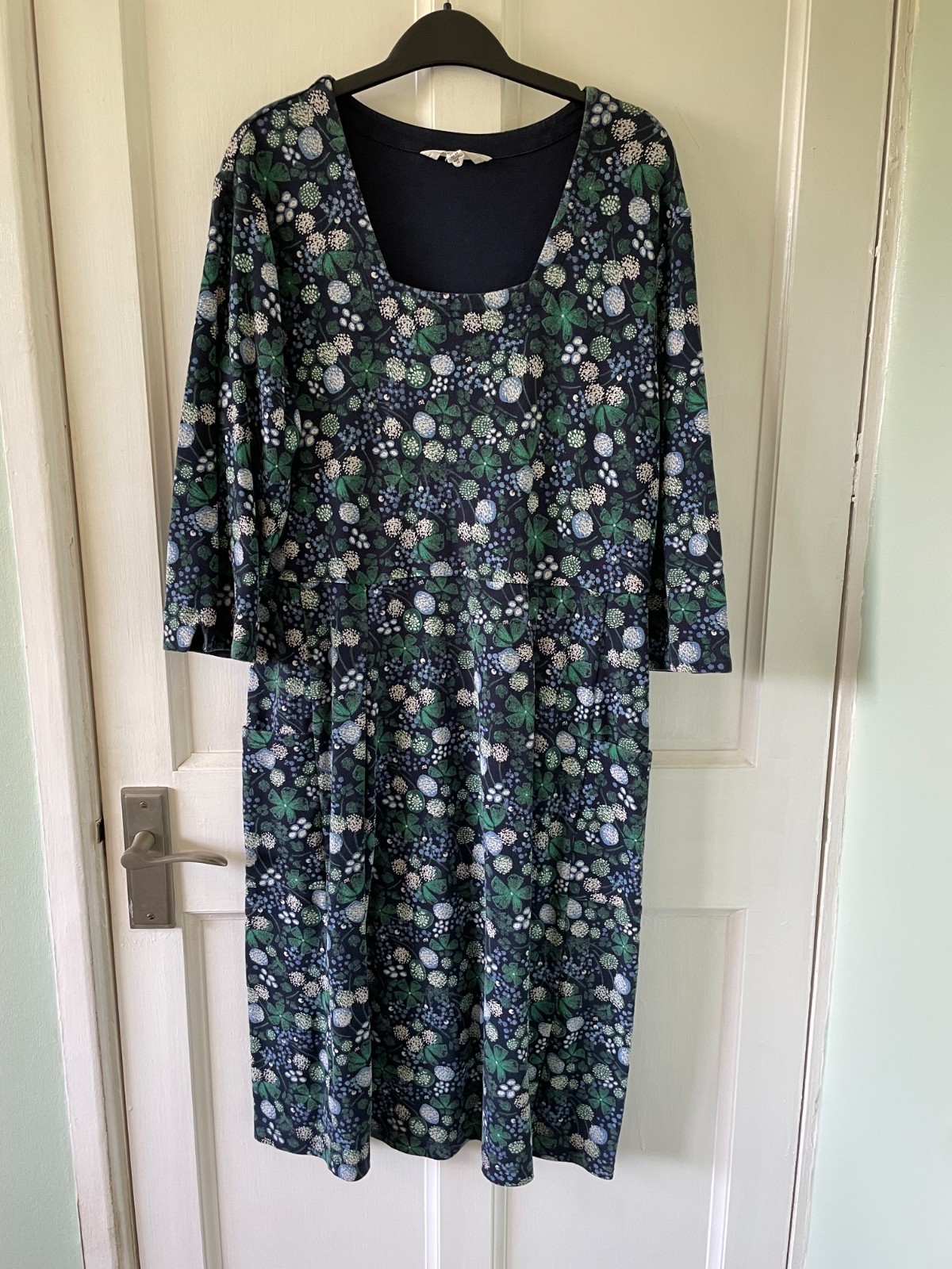 SEASALT Floral Blue/Green Gardiner Dress – Size 16 – Organic Cotton with Pockets