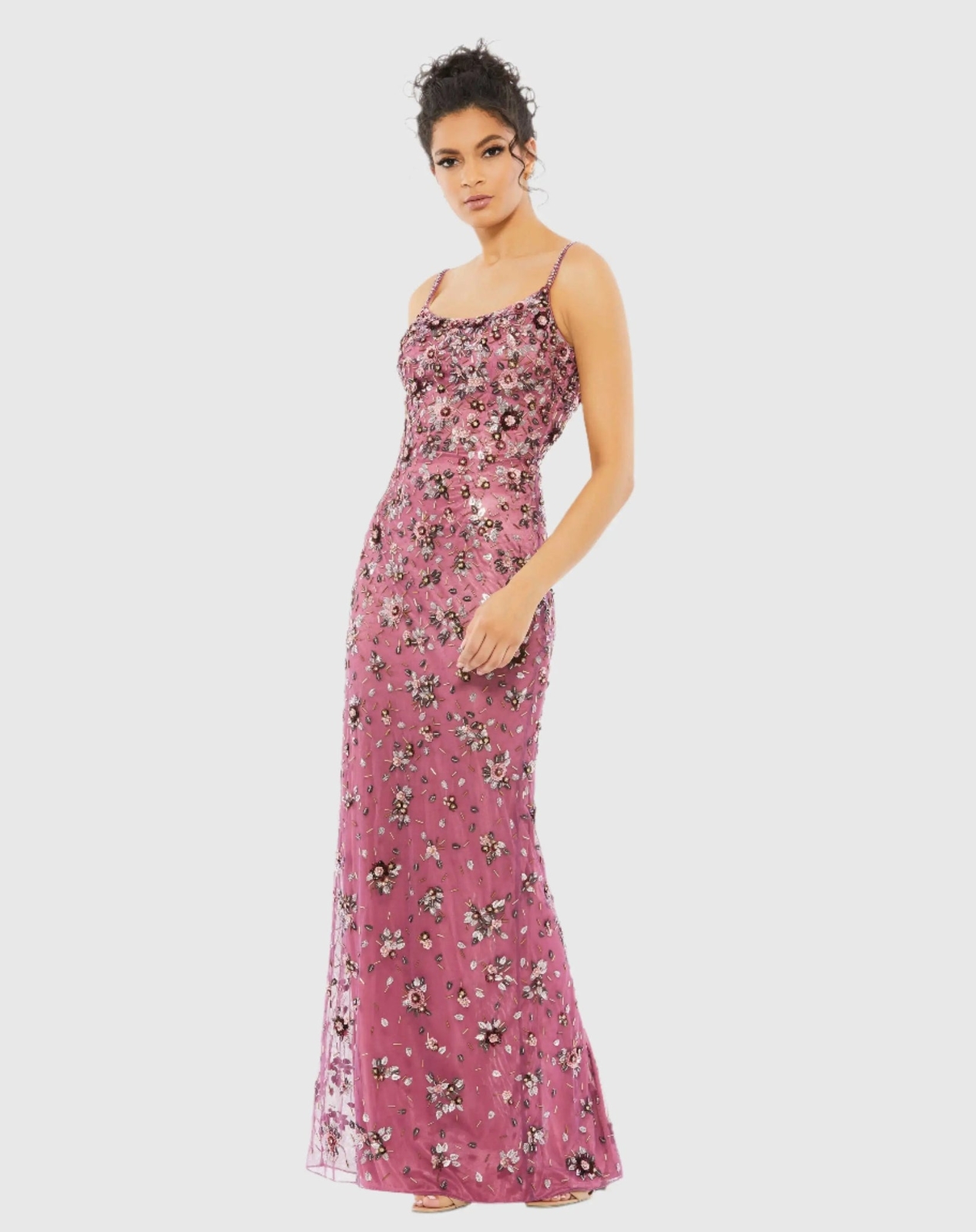 Mac Duggal 5477 Raspberry Purple Floral Embellished Scoop Neck Evening Gown 14