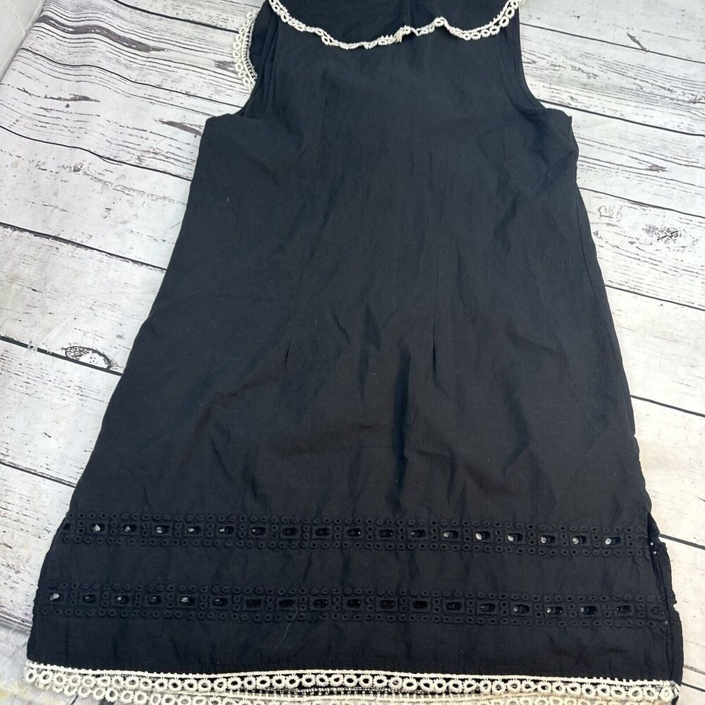 Mud Pie Black Cotton Eyelet Ruffle V-Neck Sleeveless Shift Dress Tunic Womens M
