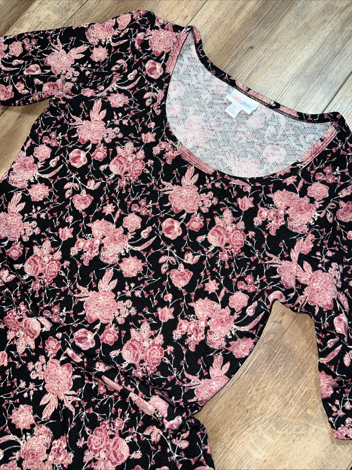 Lularoe Nicole Dress 🦄 Black Pink Roses Floral Large 14/16 12 L Textured NWOT
