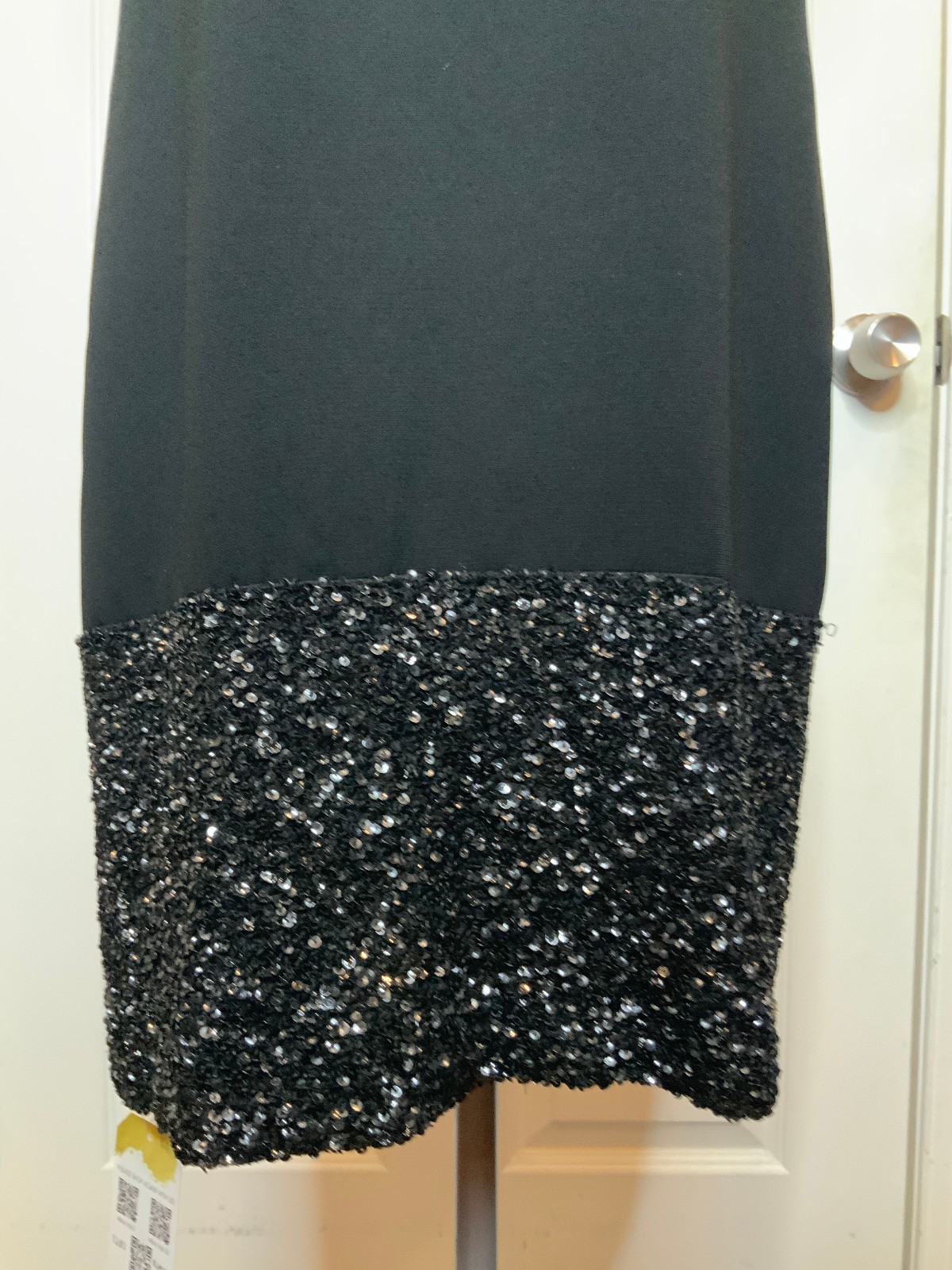 Theia Jewel Neck Sequin Trim Mini Little Black Dress $795, Size M