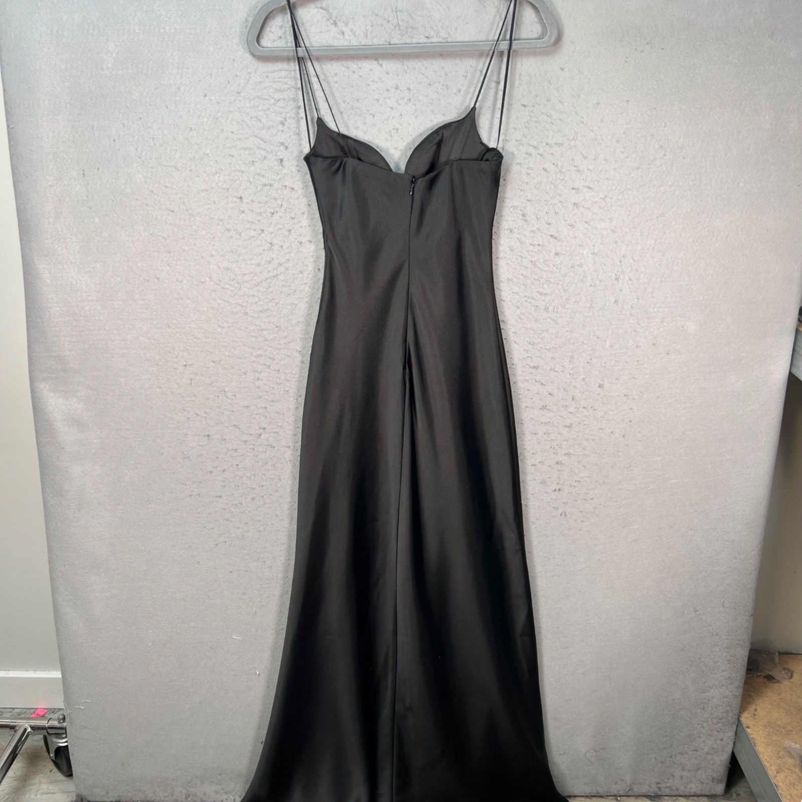 Zara Size XS Black Satin Maxi Slip Dress Spaghetti Straps & Sweetheart Neckline