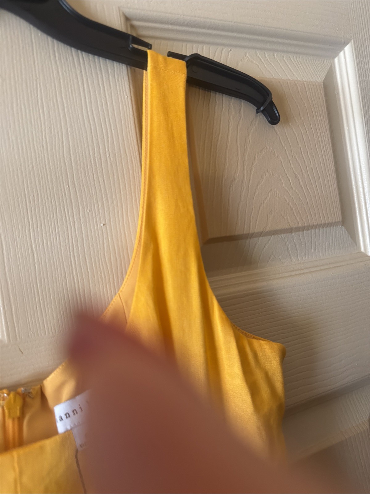 By Gianni Bini Mustard Color Short Sleeve Linen Dress With Bubble Hem