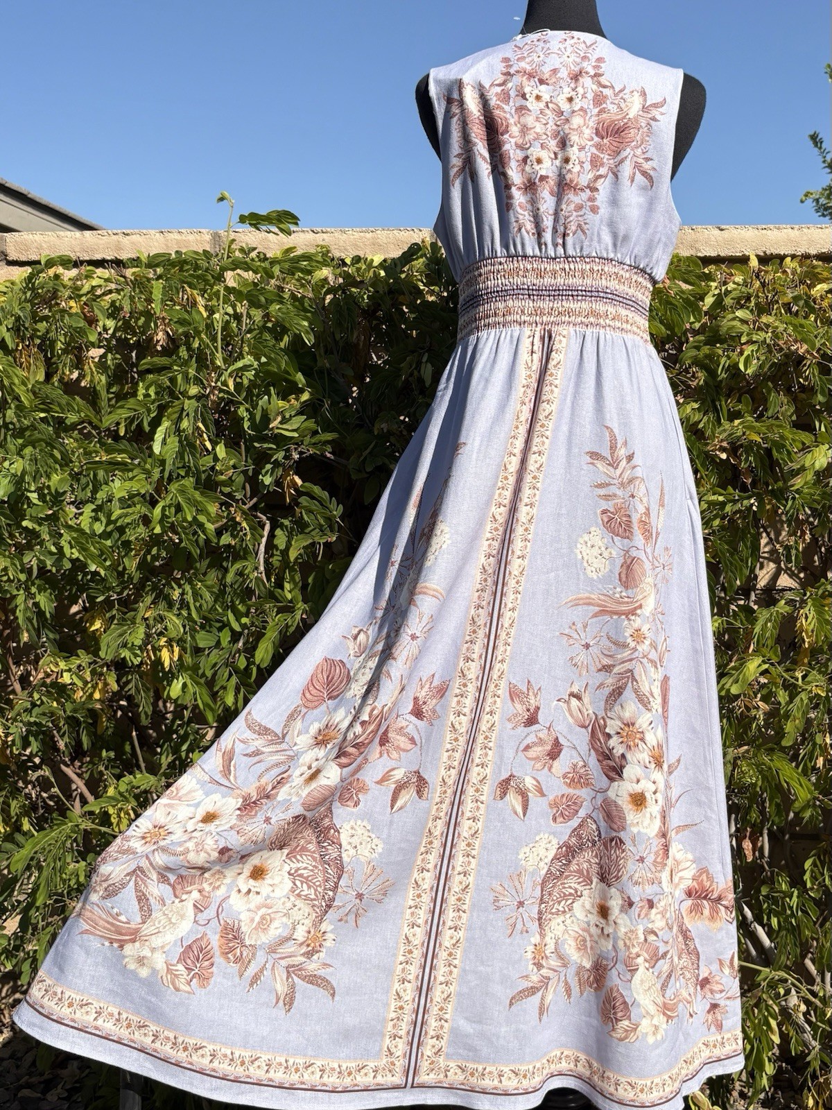 Caroline Constas M Lavender/ floral print sleeveless linen Blend Maxi Dress-NWT