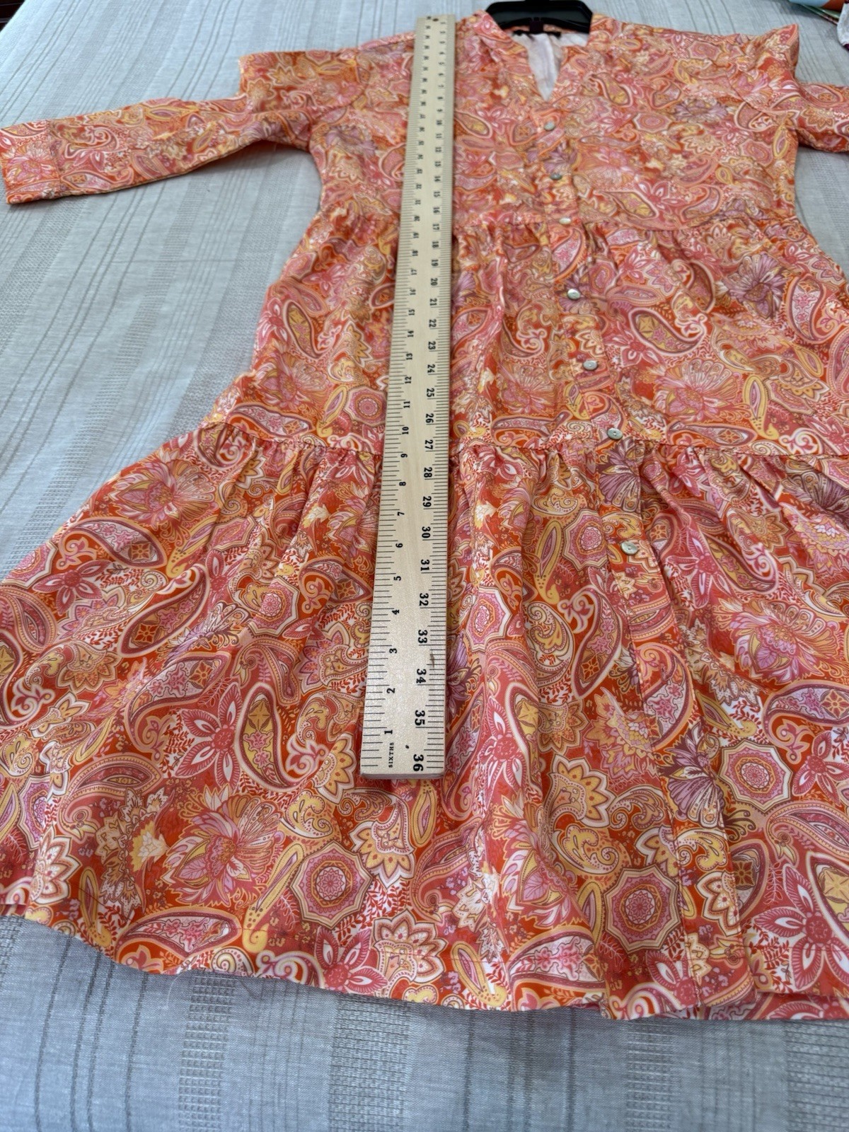 johnston murphy Small Paisley Print Tiered 3/4 Sleeve Dress