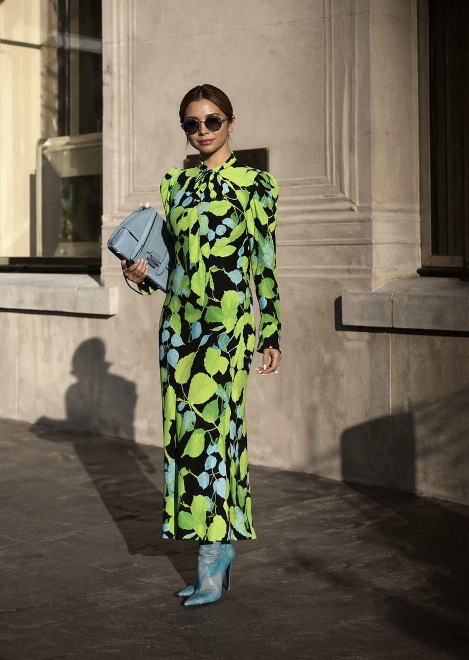 Husk Maxi Dress Green Black Leaf Rare Print Long Sleeve Pussy Bow Size AU 8 S