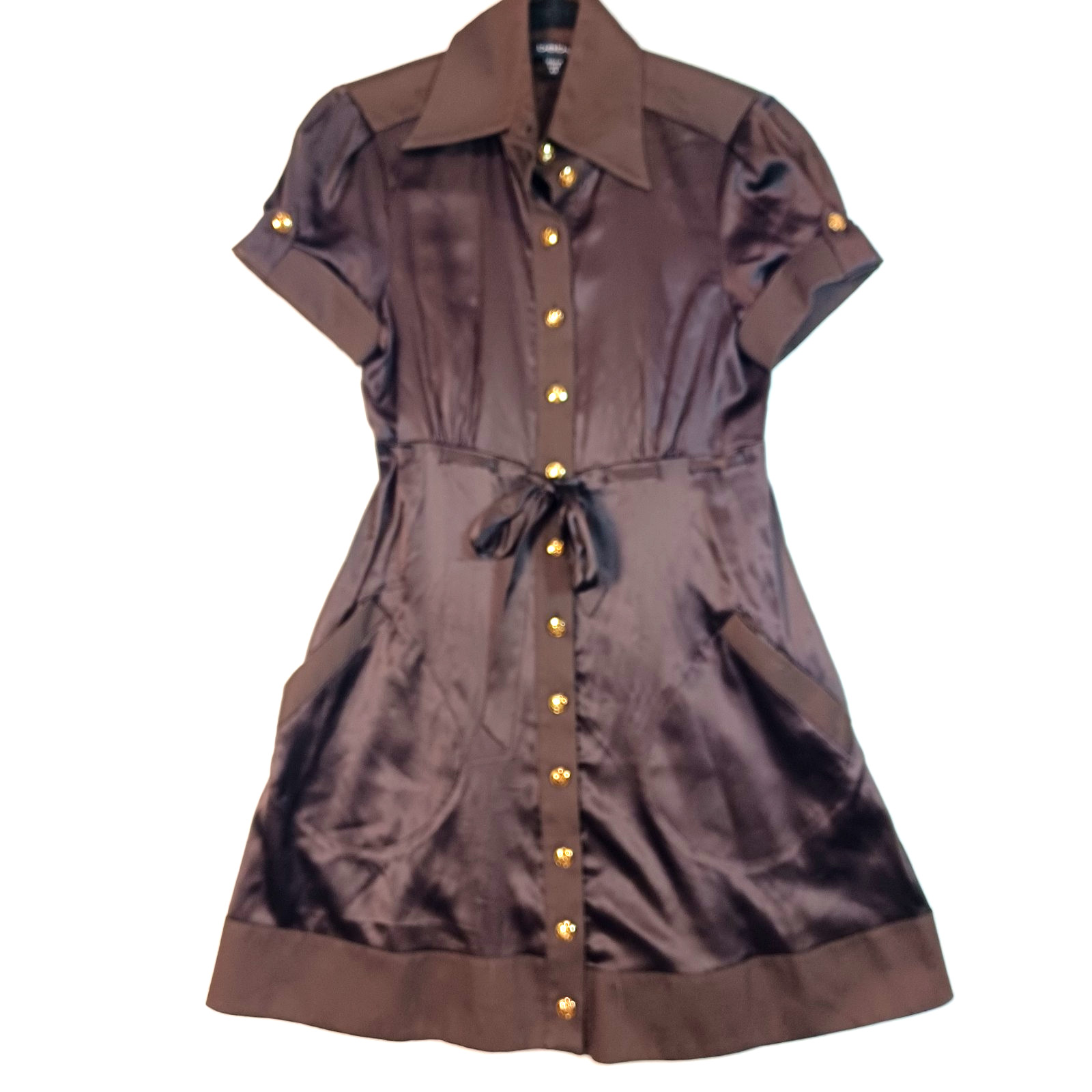 Bebe sz XS Silk blend dress button up belted side pockets Dark Academia Preppy