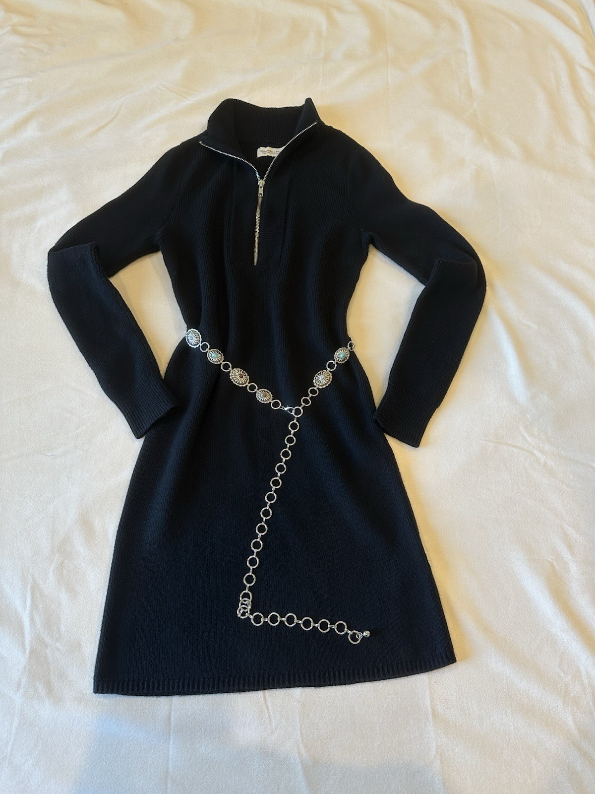 Abercrombie & Fitch Black Solid Knit Mock Neck Half Zip Sweater Dress Women M