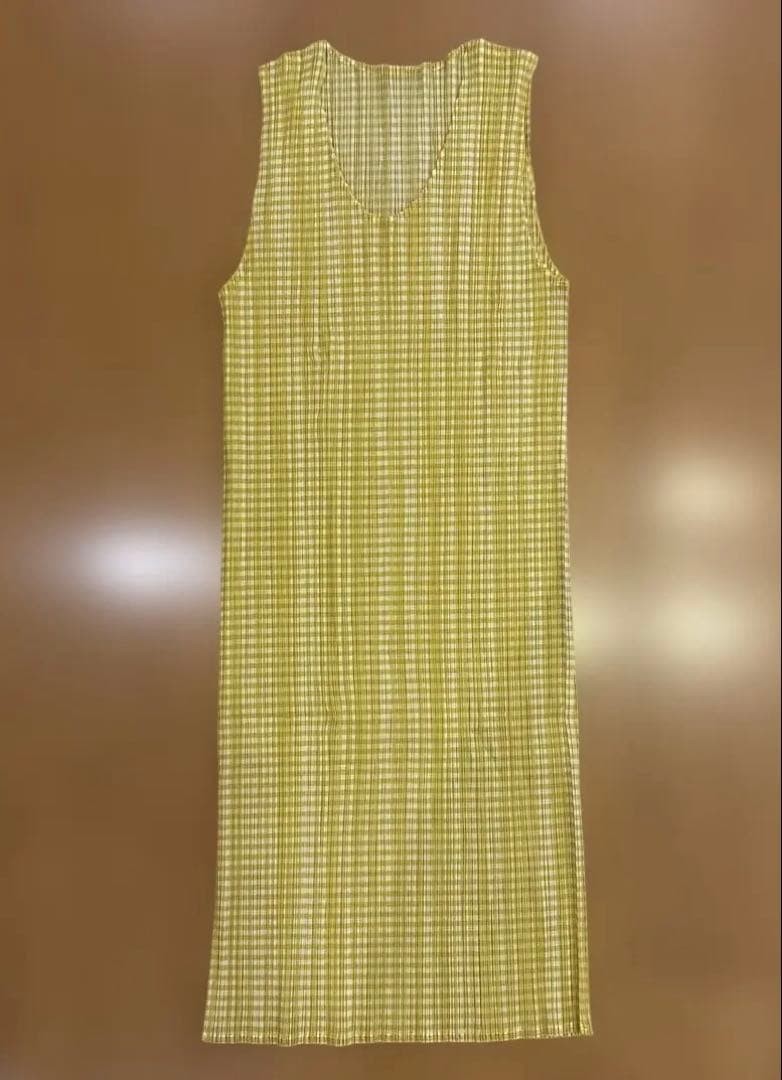 ISSEY MIYAKE Pleats Please Yellow Check Sleeveless One piece