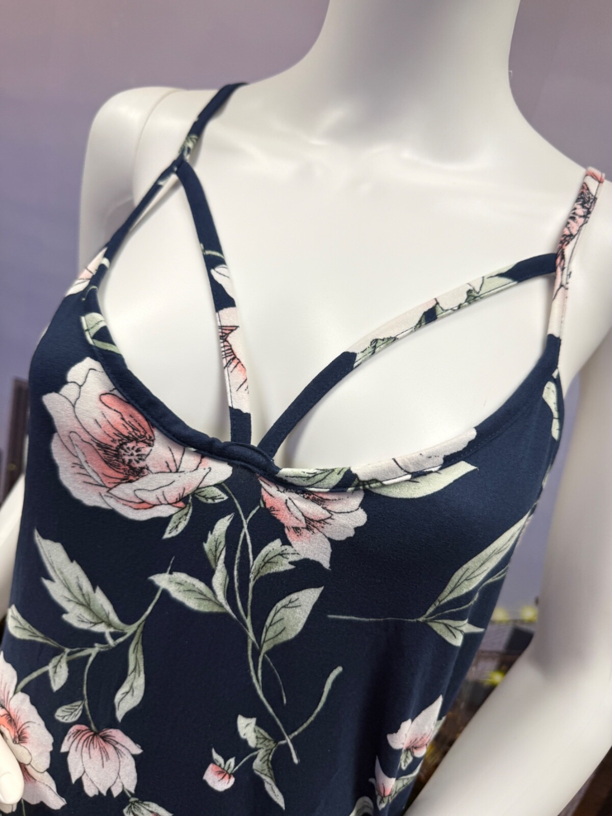 Love Chesley Navy Blue with White & Pink Floral Dress