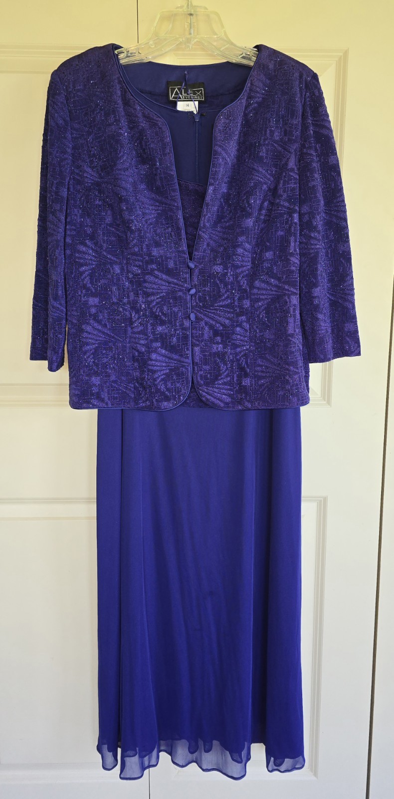 Alex Evenings Tea-Length Sparkle Jacket Chiffon Dress Size 14