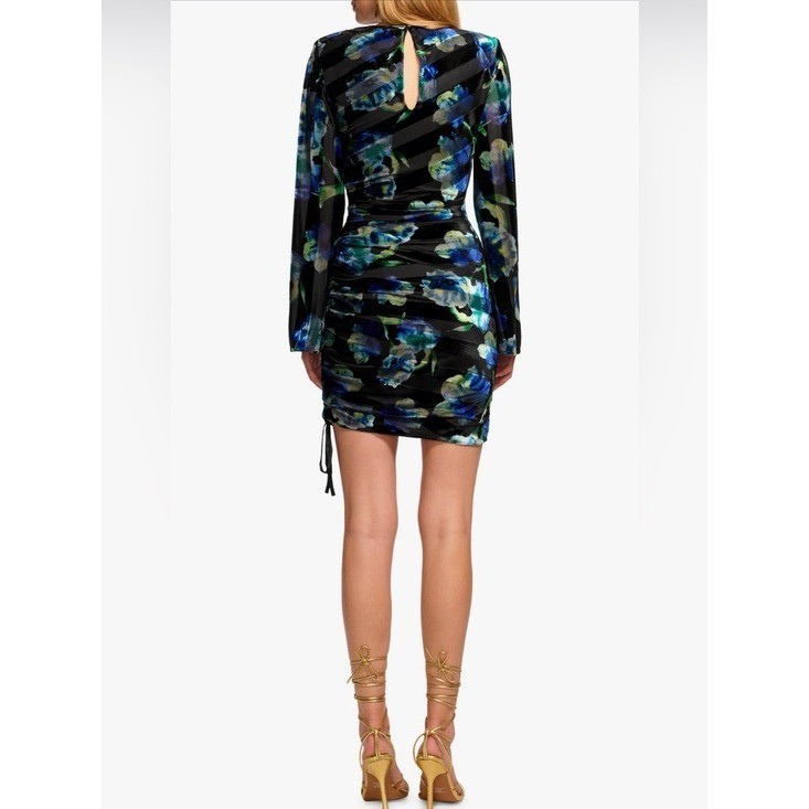 Ramy Brook Dexter Metallic Floral Velvet Mini Dress SZ 6 Ruched Mixed Media