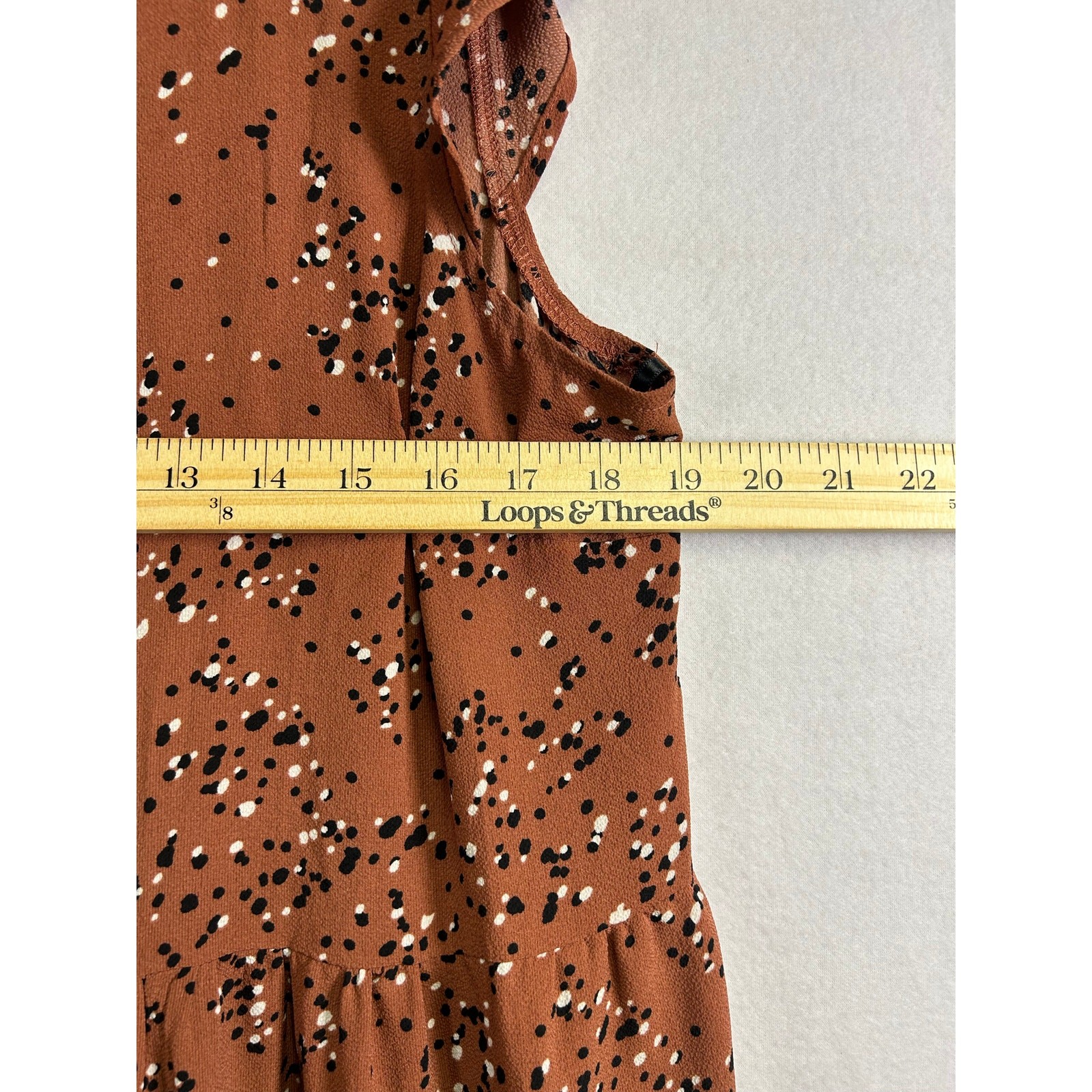 Boho Feminine Brannan Brown Dress – Rust with Black & White Dots, Size L