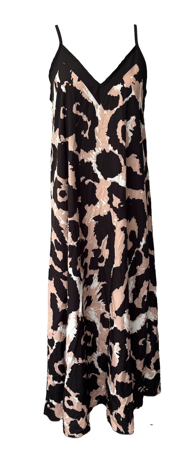 Shien Black Mix Maxi Summer Dress Size S Sleeveless Long Polyester V Neck Womens