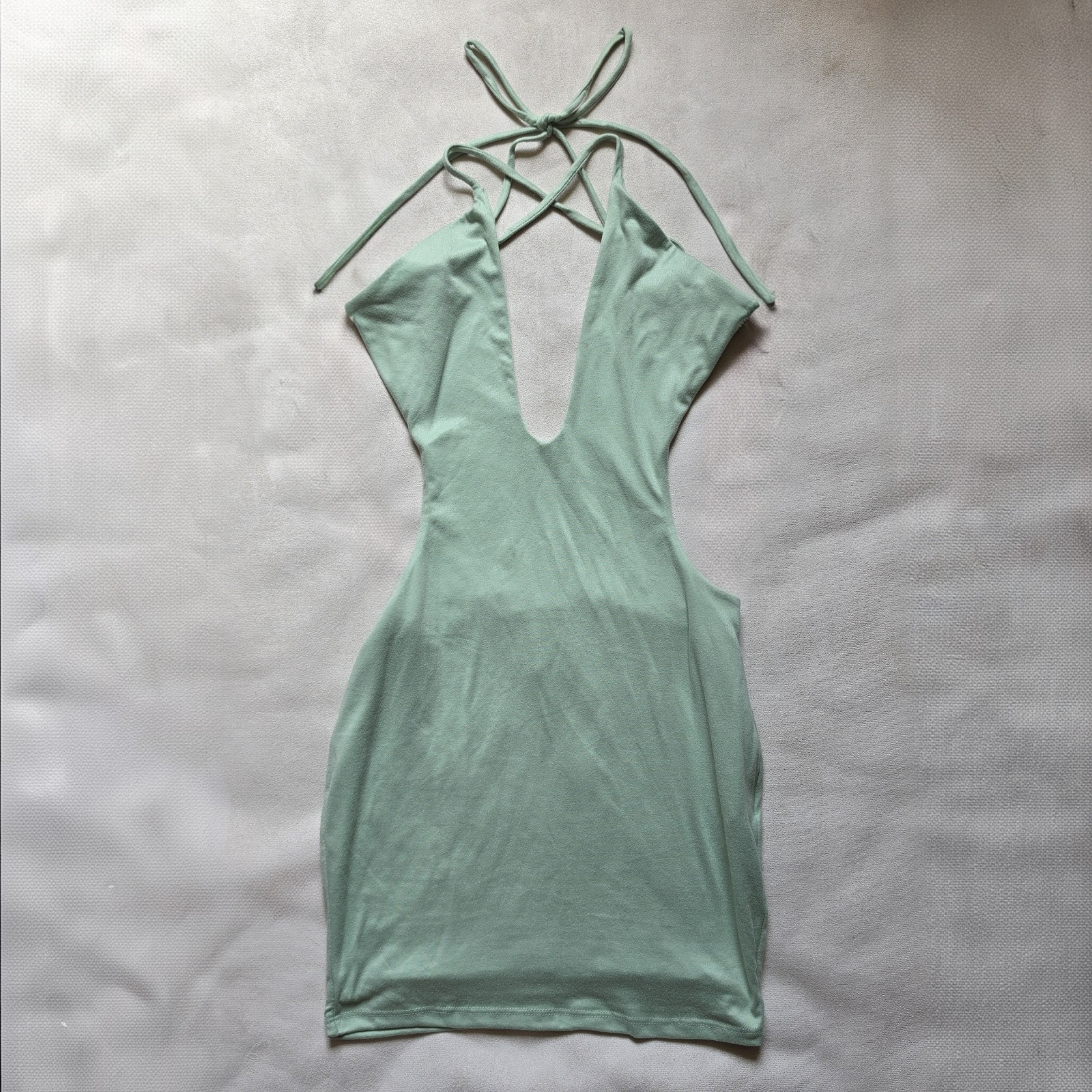 Green Solid Halter Tie-Back Dress Adjustable Strap Size S