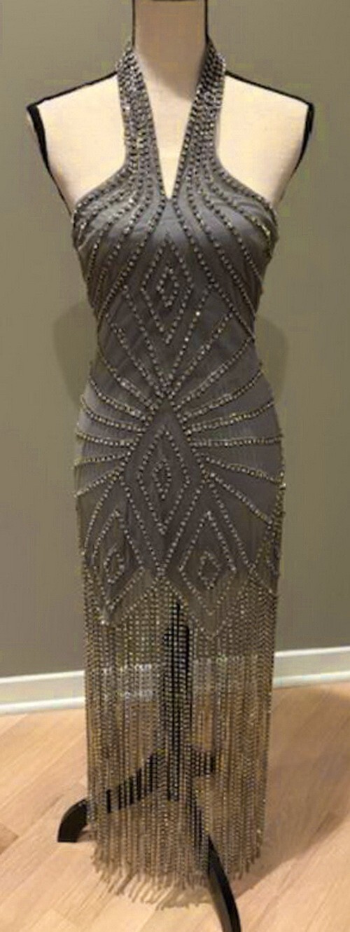 ASOS Design Silver Grey Halterneck Diamante Rhinestone Fringe Mini Dress 12 $259