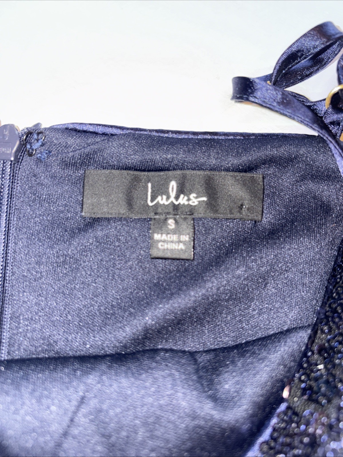 Lulus Womens Sequin Asymmetrical Tulip Hem Cocktail Mini Dress Size S Navy Blue