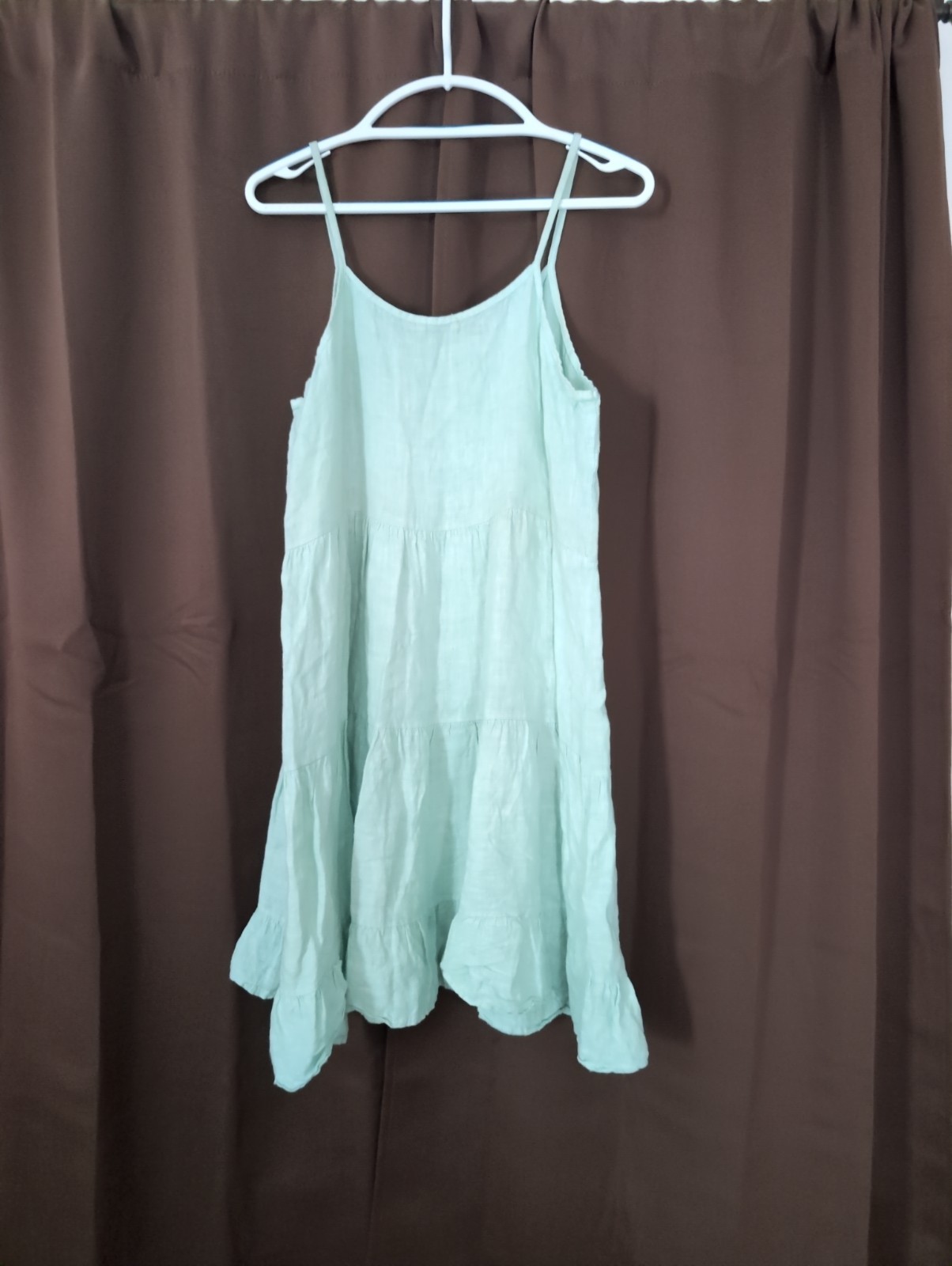 Valentina Naldi 100% Linen Tiered Midi Summer Dress Sz M Beach