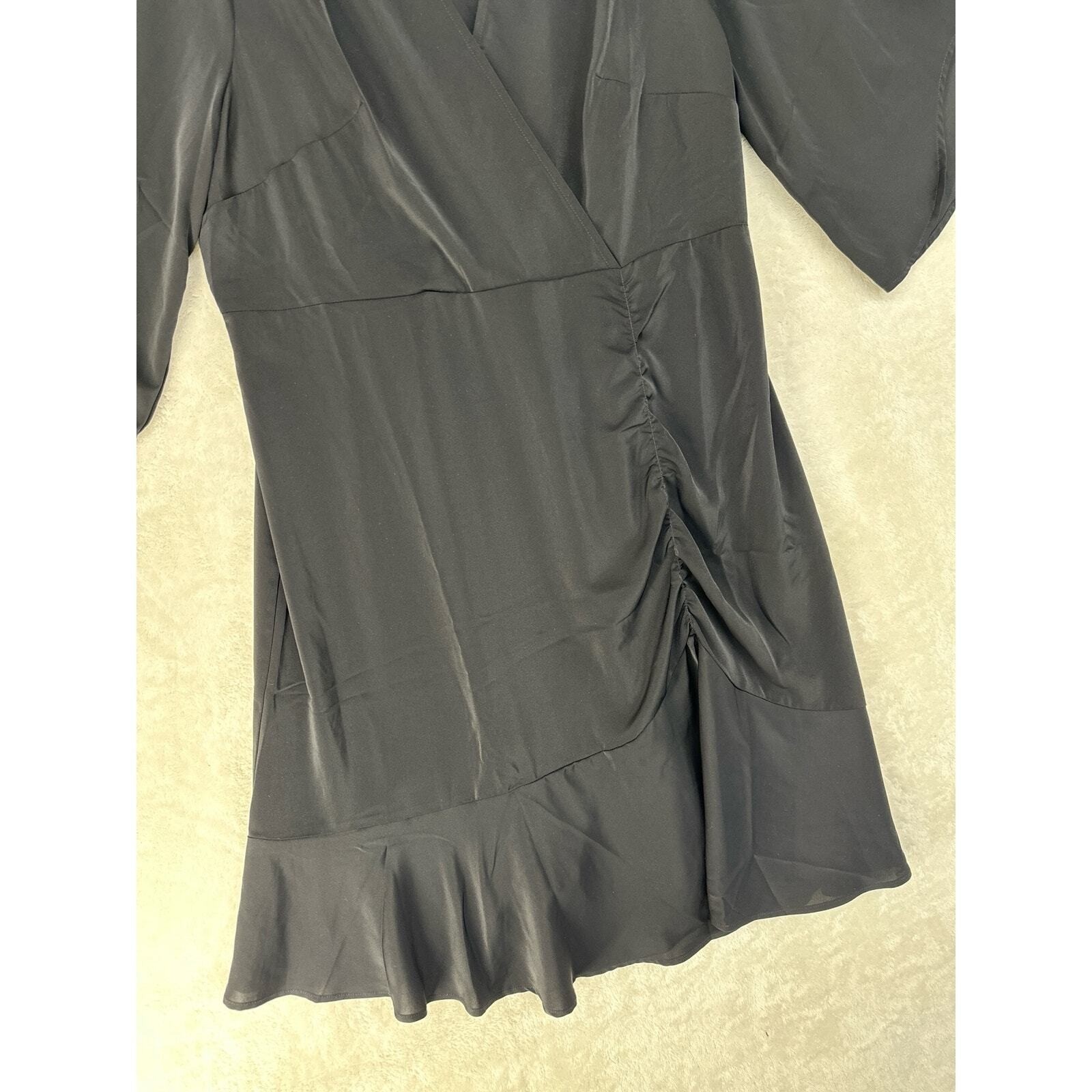 Standards & Practices Wrap Dress Womens 1X Black Bell Sleeve LBD