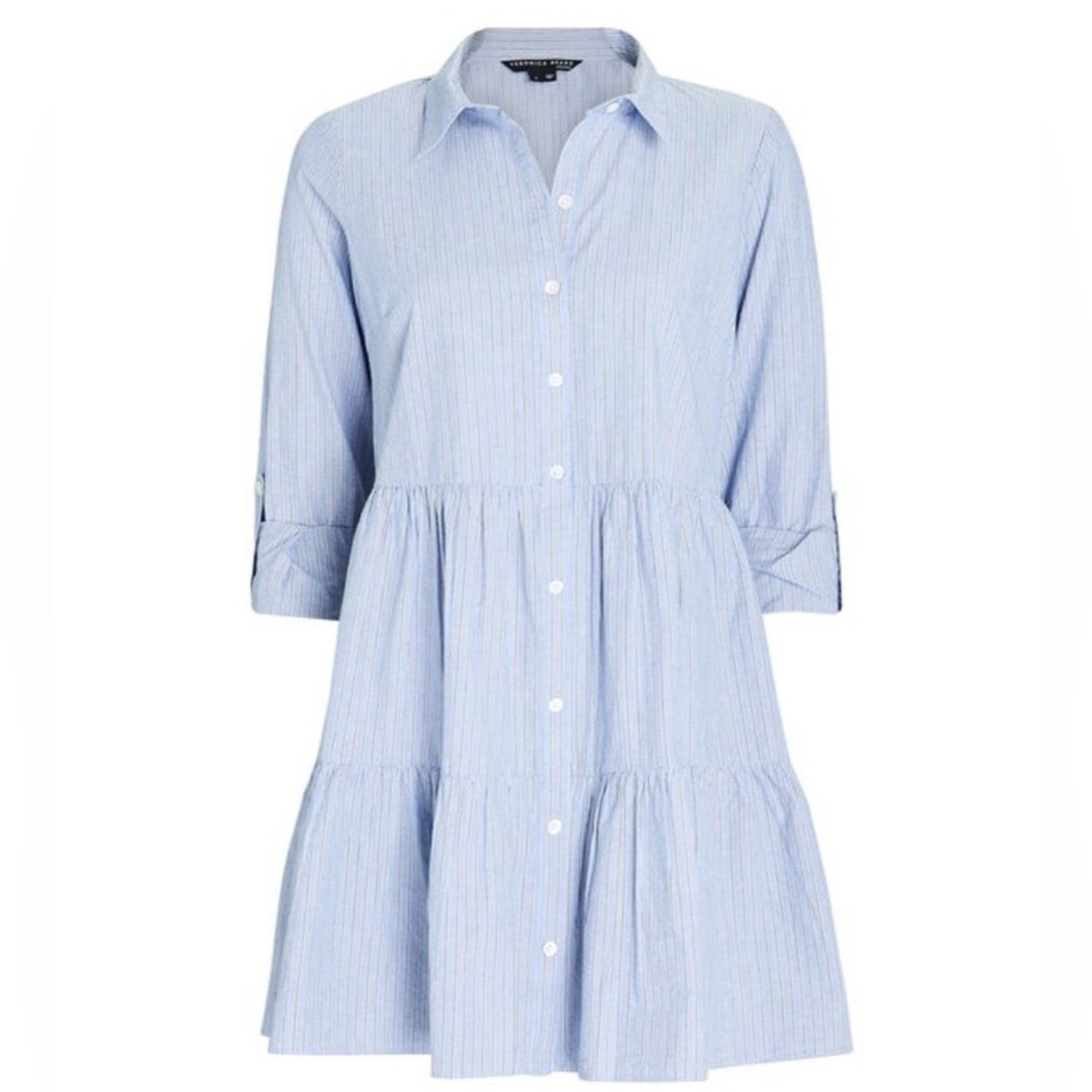 VERONICA BEARD Jemila Tiered Cotton Mini Shirt Dress