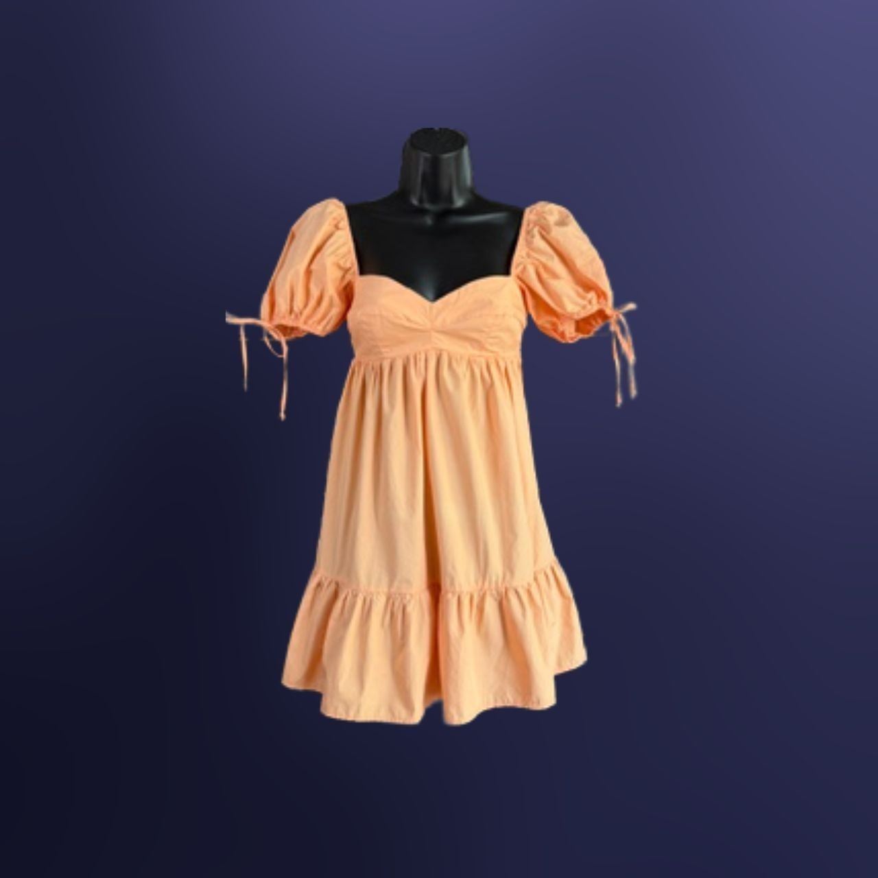 Olivaceous Light Orange Puff Sleeve Sweetheart Neckline Babydoll Dress Size S