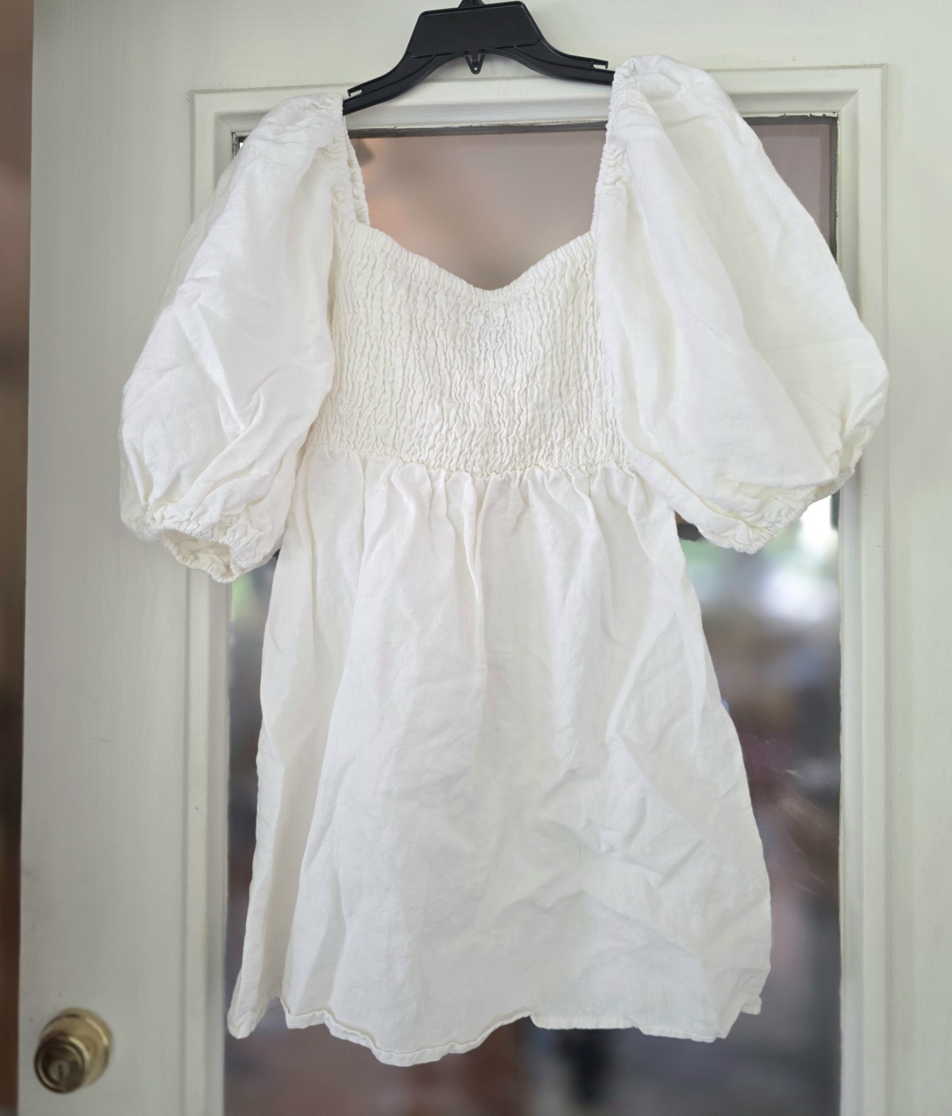 Tuckernuck Annie PUFF Sleeve 100% Linen Off Shoulder Summer Dress Sz Medium M
