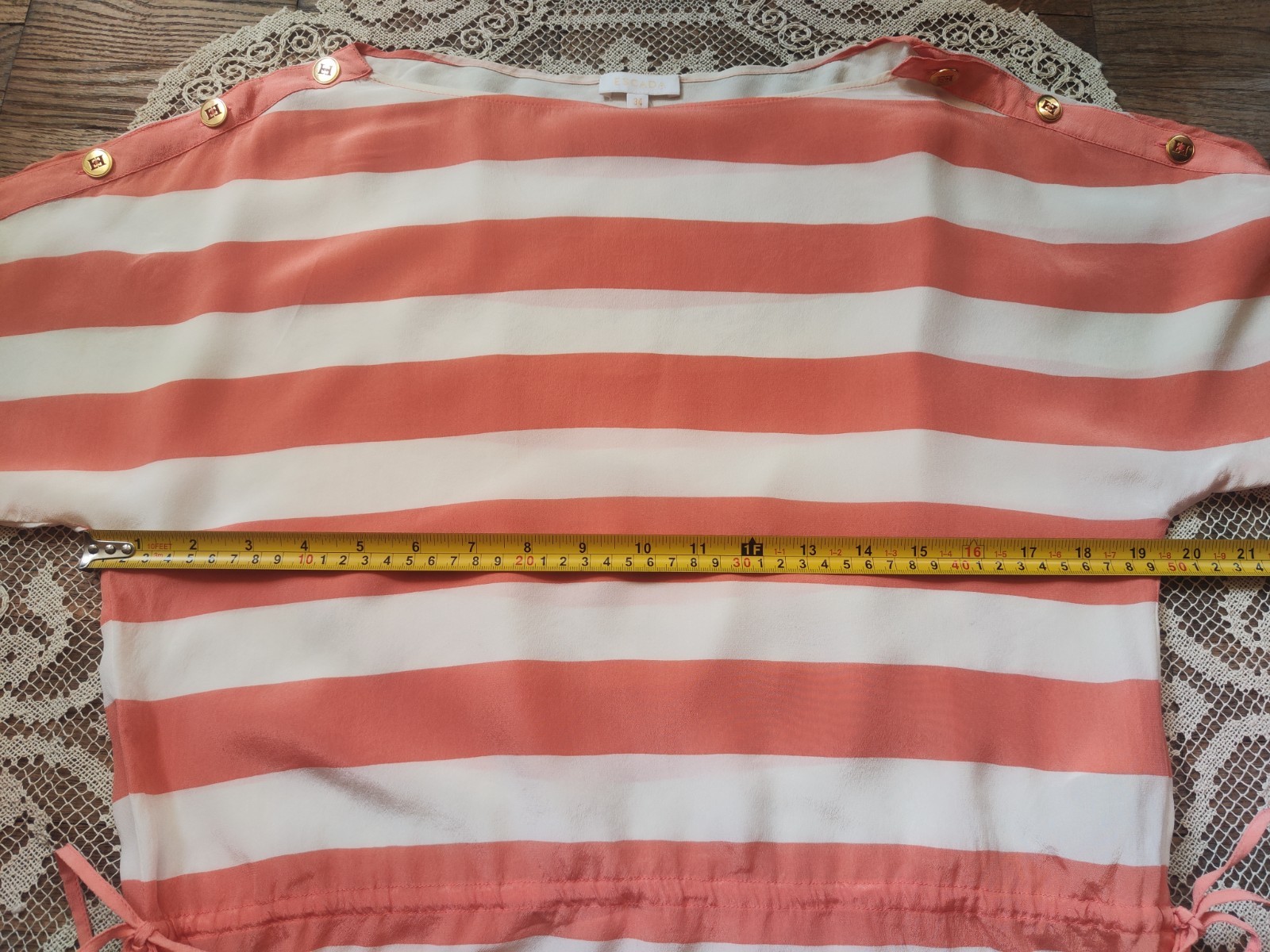ESCADA Silk Striped Tunic Dress Sz 34 Fits S Pink White Petite Short