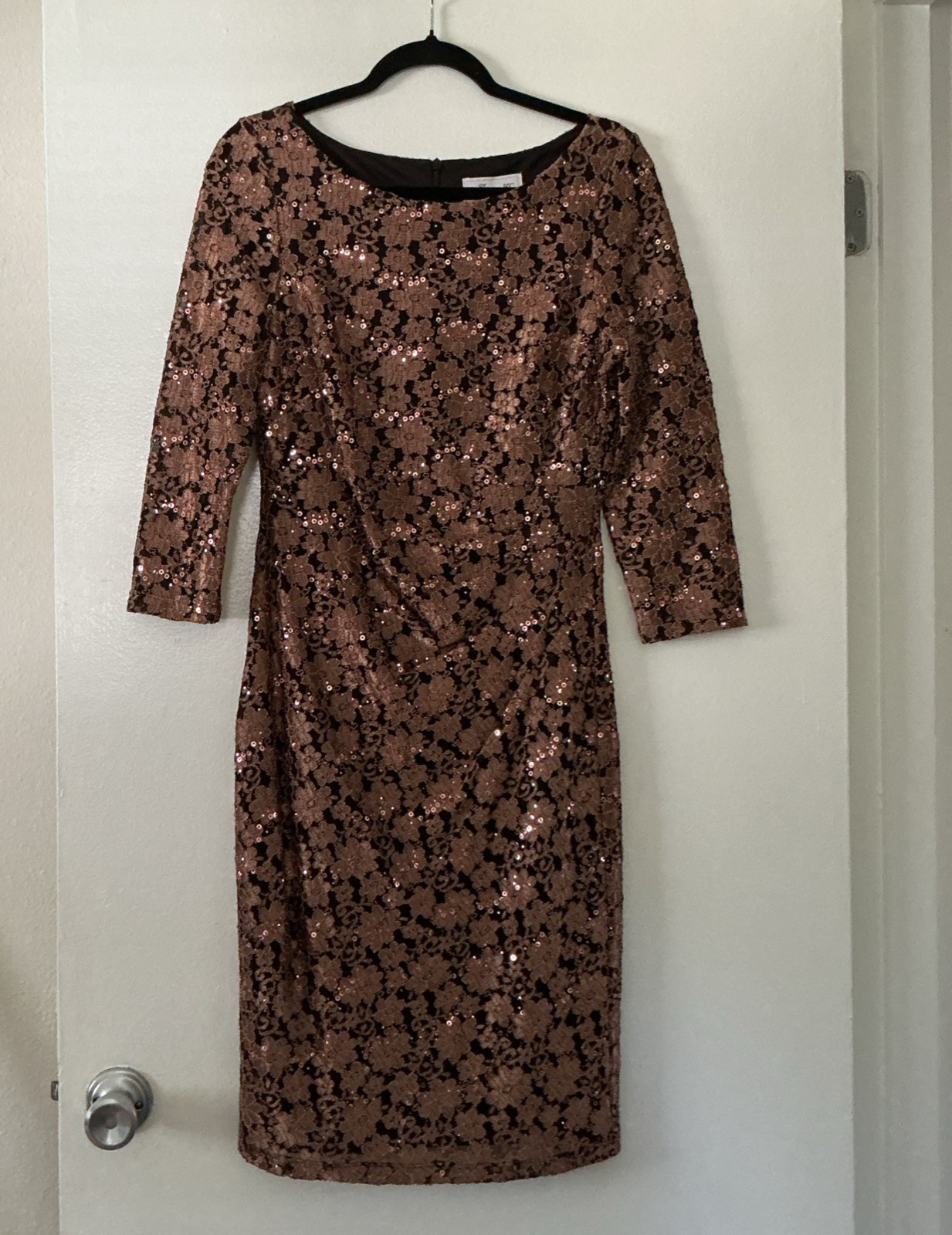 Jessica Howard Dress 10 Gold Brown Black Sequin Lace Cocktail Party Wedding NWT