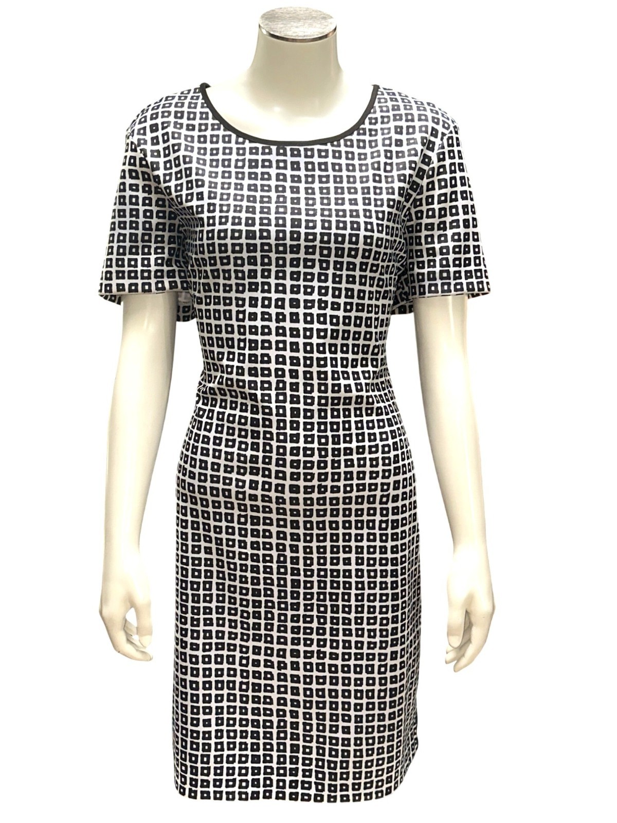 Reed Size Large Black White Geometric Print Dress Short Sleeve City Modern Style