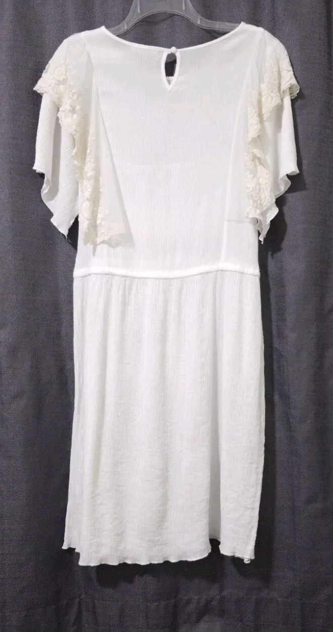 NEW Stevie Hender sz MEDIUM Romantic Lace Smock Dress Ivory Crinkle Short Sleeve