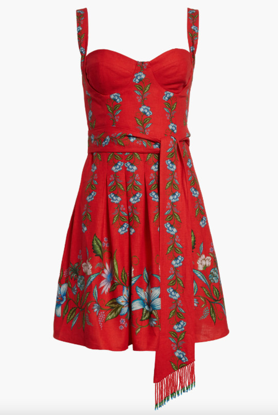 NEW, Farm Rio Sweet Bloom Bouquet Linen Blend Minidress Red Size M #MD2097