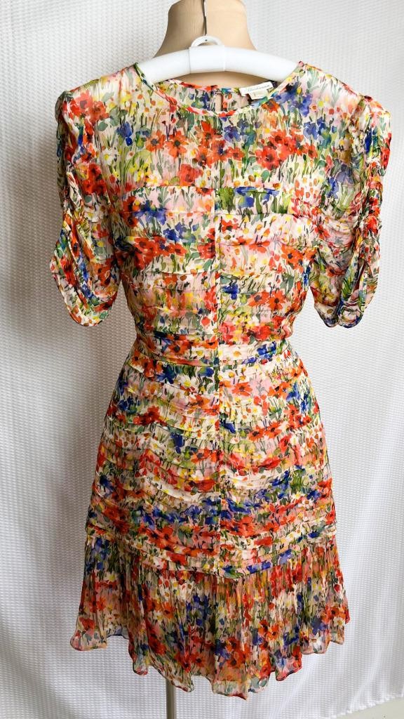 SHOSHANNA Size 4 Silk Tiered Ruffled Hem Floral Ruched Sleeve Dress 4