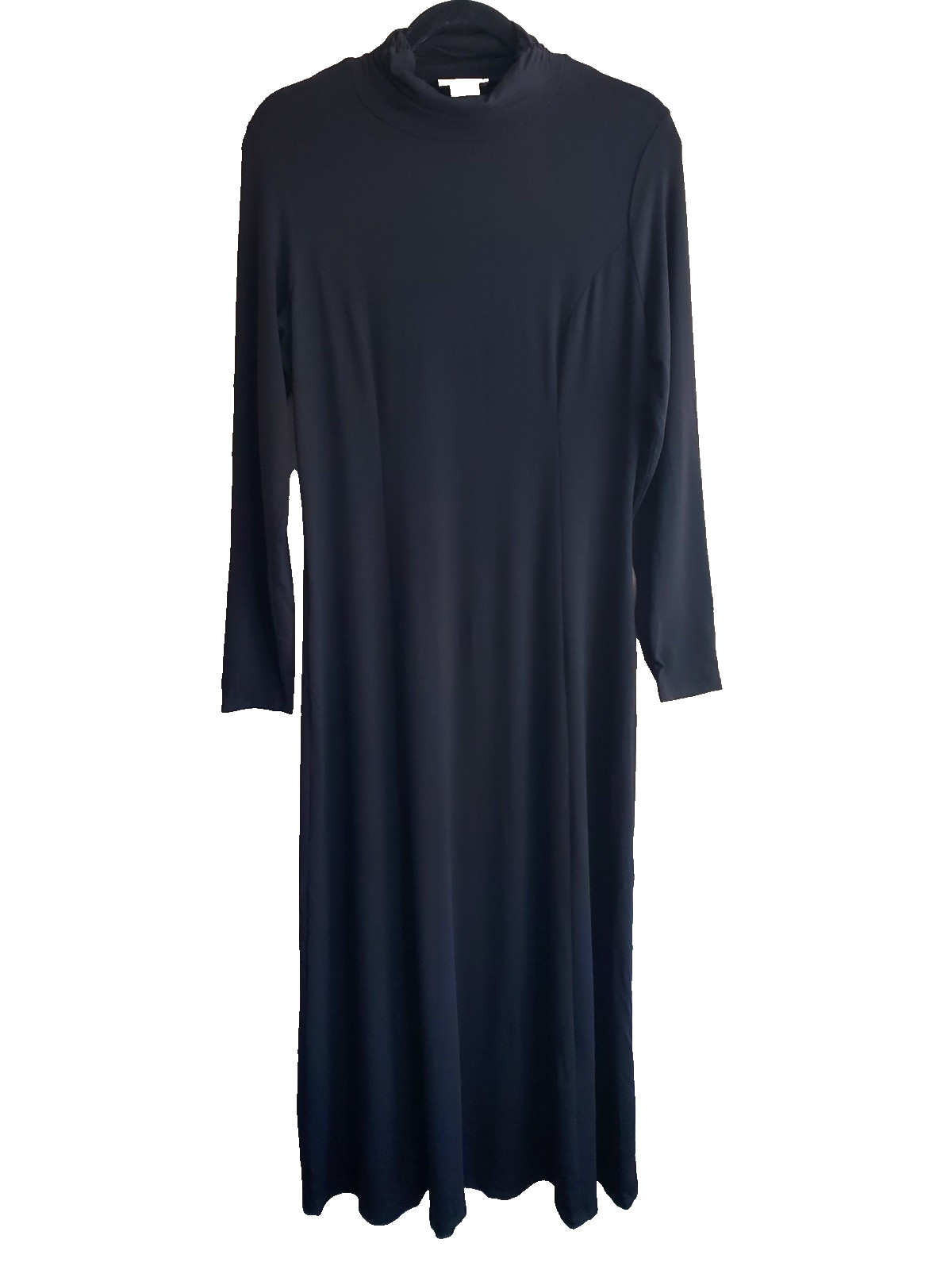 TravelSmith Maxi Dress Long Sleeve Mock Turtleneck Stretch Knit Modest Black M