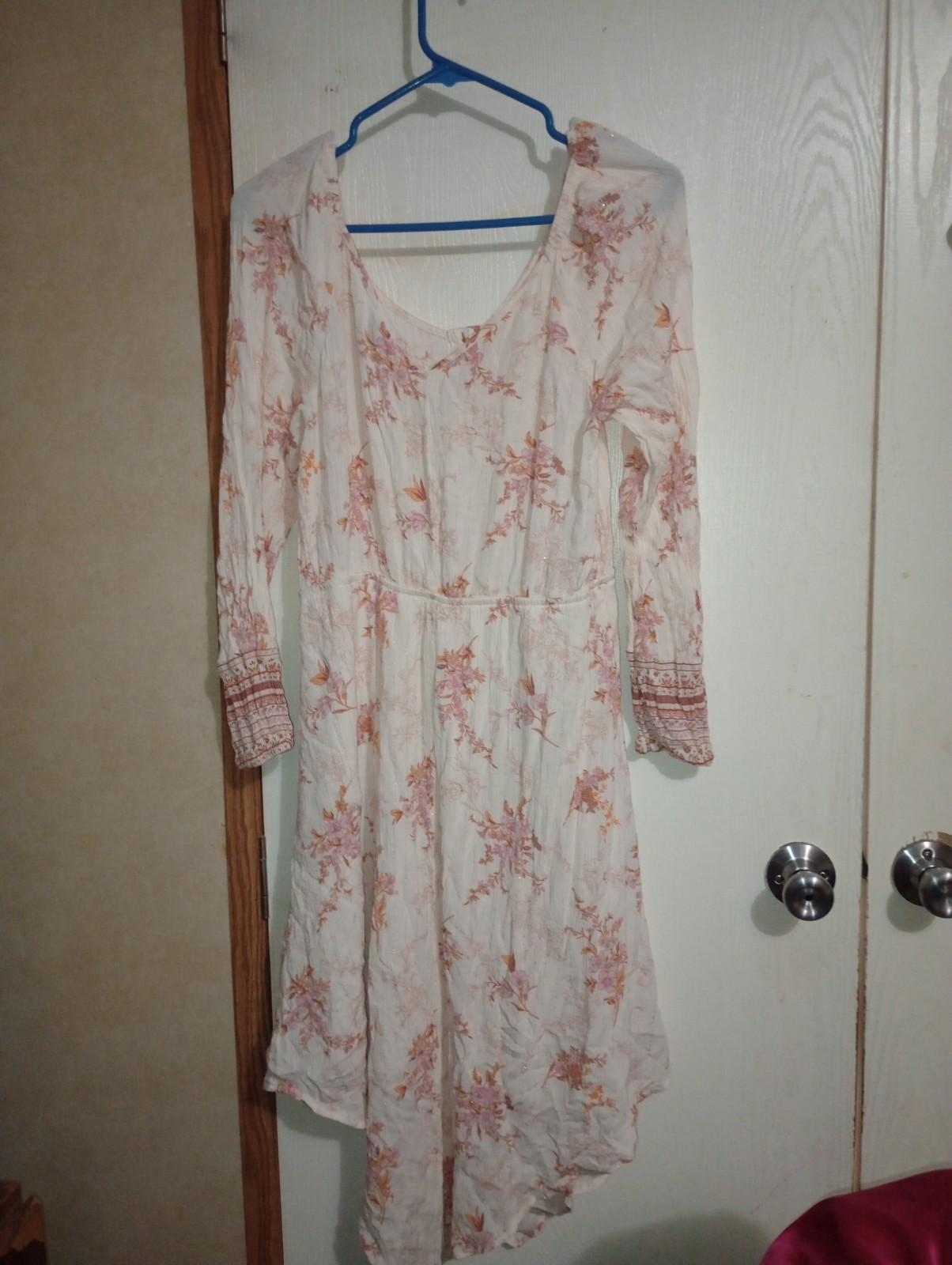 Knox Rose Floral Boho Midi Dress Size M Cream Pink Long Sleeve Button Front