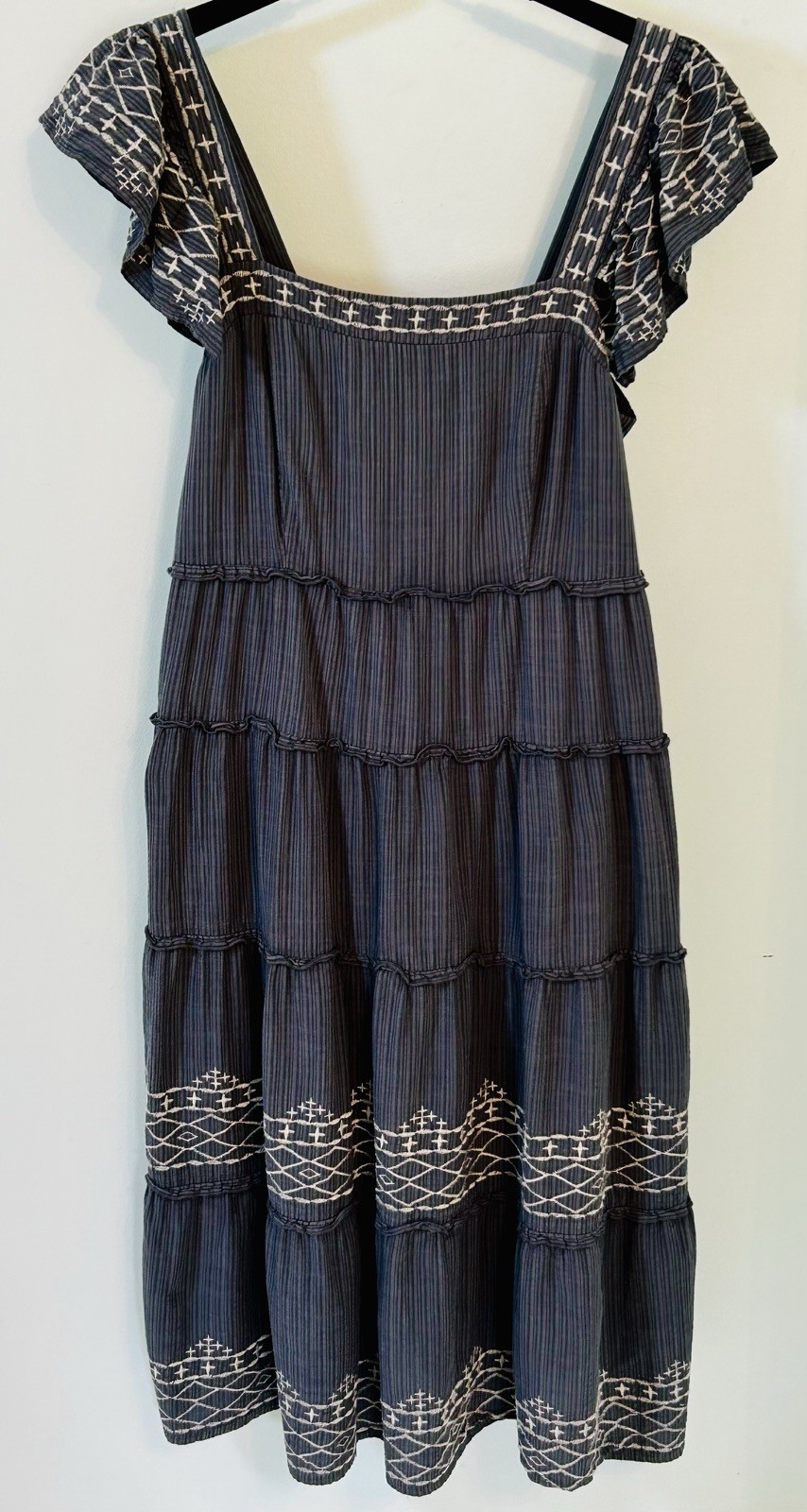 Knox Rose Dress Women’s M Gray Tiered Midi Country Cottage Western Boho Prairie