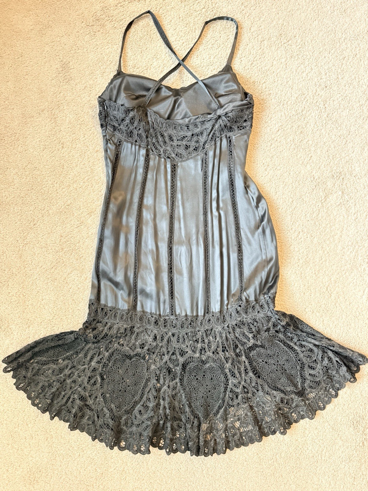 Vintage Sue Wong Silk Blend Black Crochet Lace Slip Dress Y2K Gothic Size 10