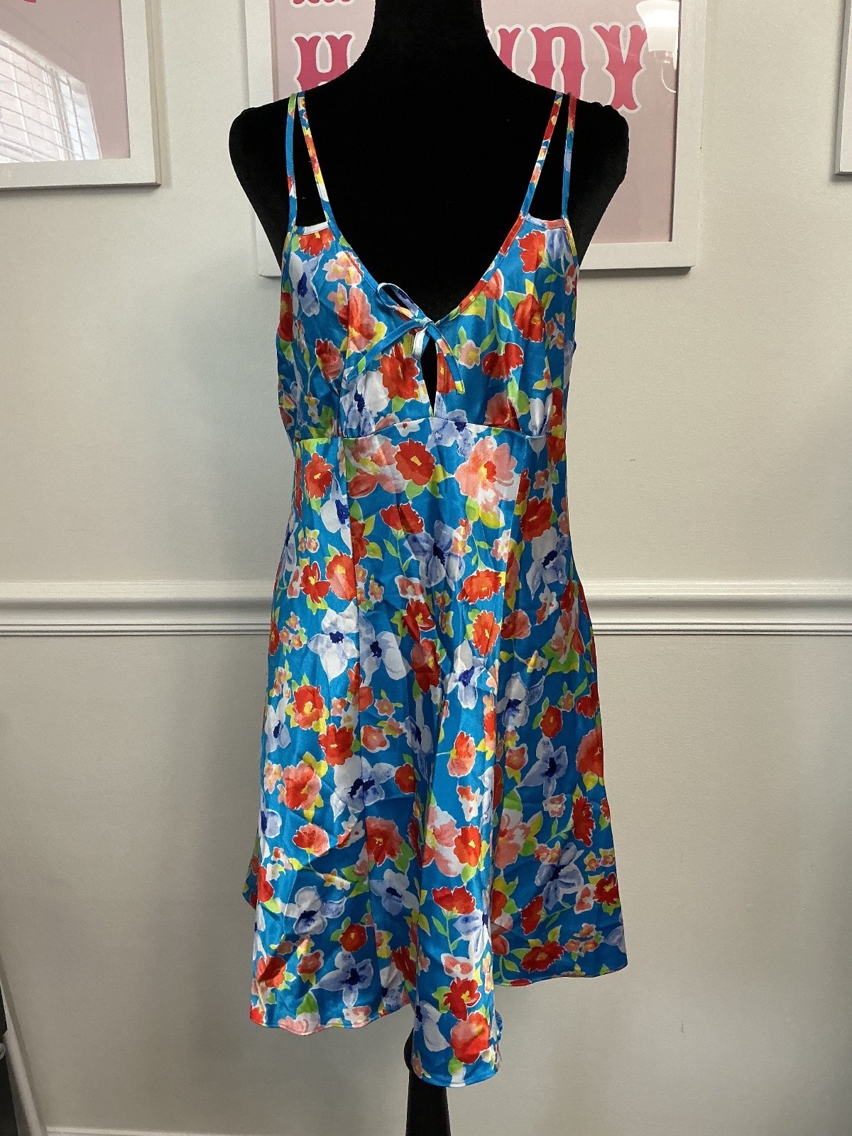 Y2K Gilligan O’Malley Blue Floral Sleeveless Summer Dress Size M