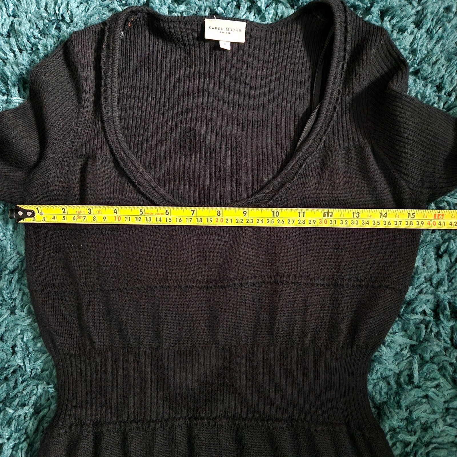 Karen Millen Dress Size 3 Black Wool Blend Crochet Knitted Stretch Lined Spring