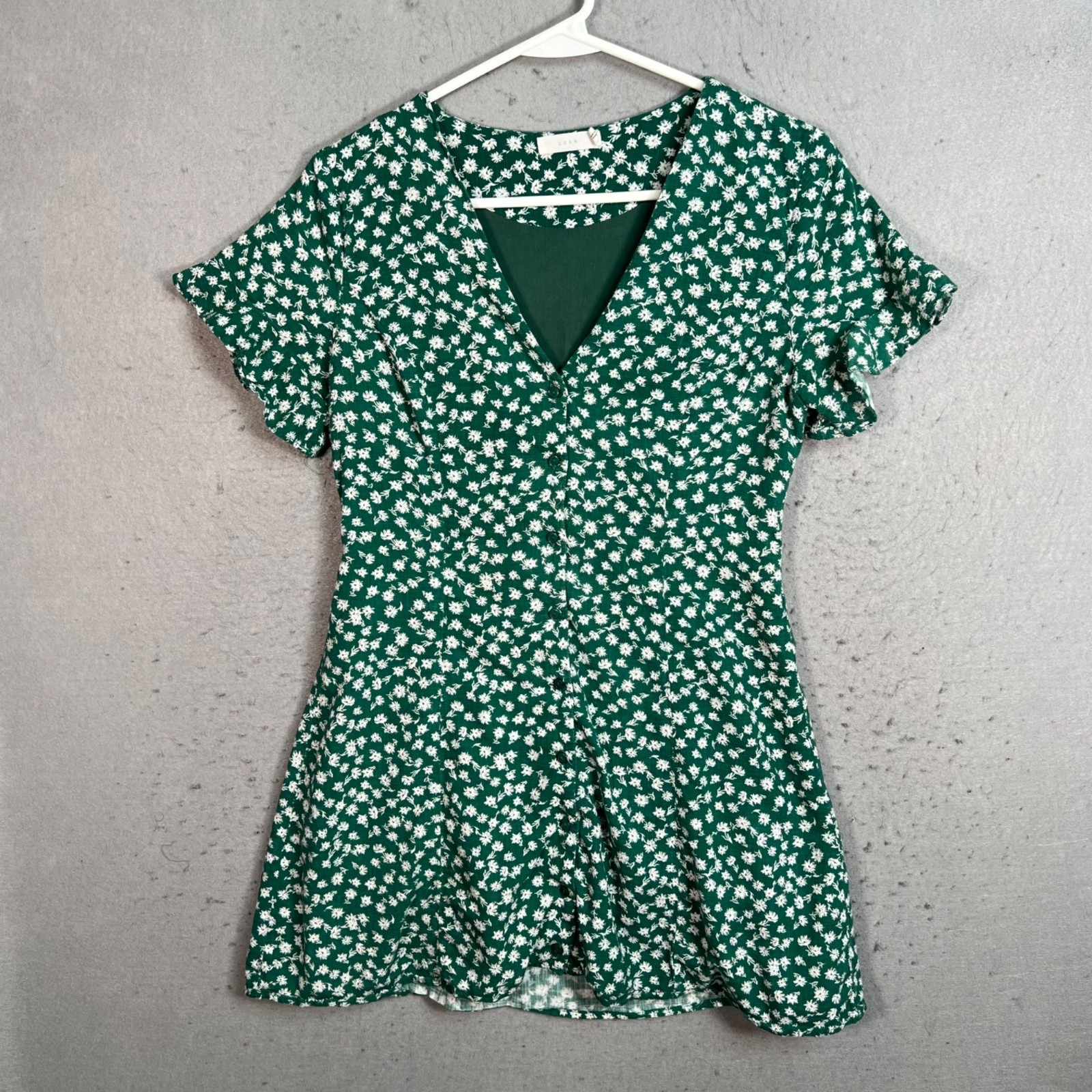 Lush Green & White Floral Short Sleeve Dress Womens Size Small