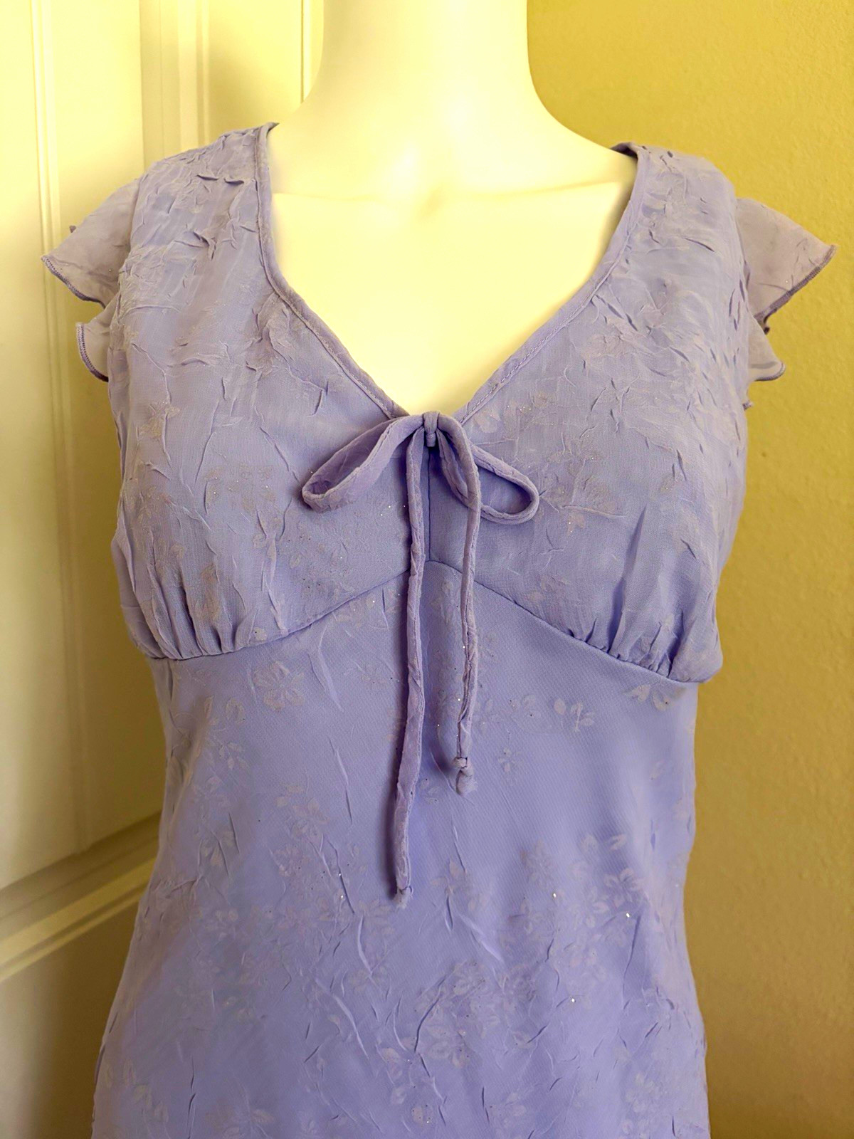 Vintage Y2K Lavender Purple Floral Fairy Sparkly Midi Dress