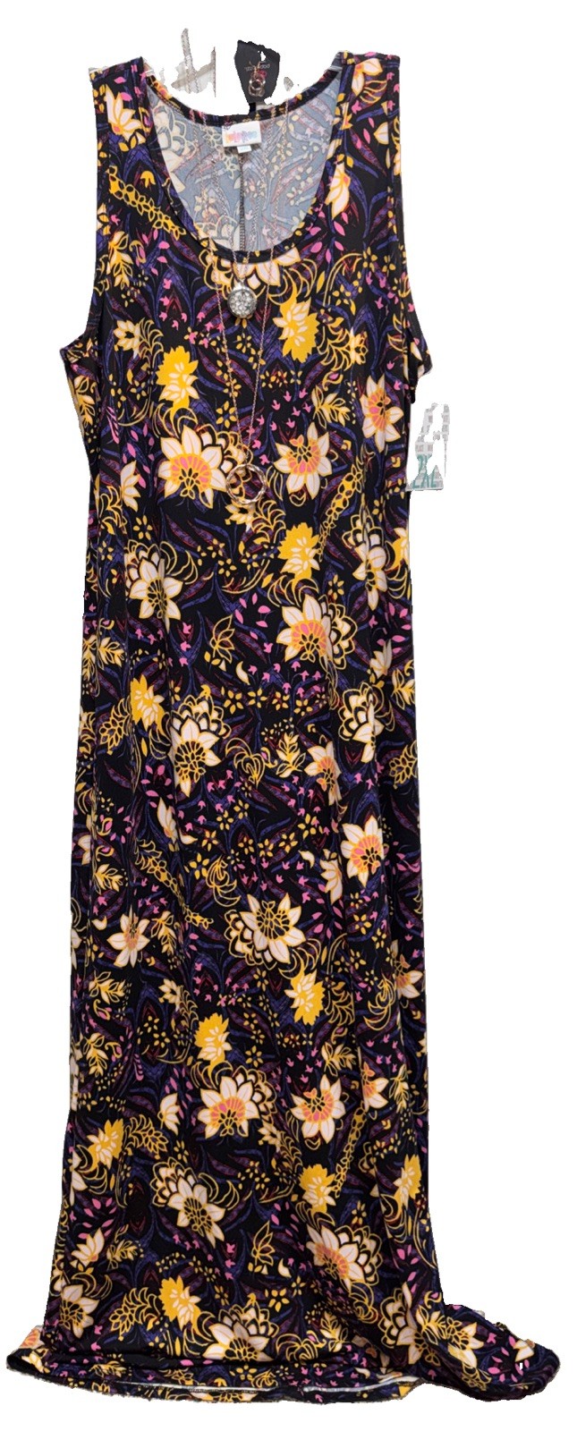 NWT Lularoe 2XL Black Gold Purple Pink Red Floral Dani Slinky Long Column Dress