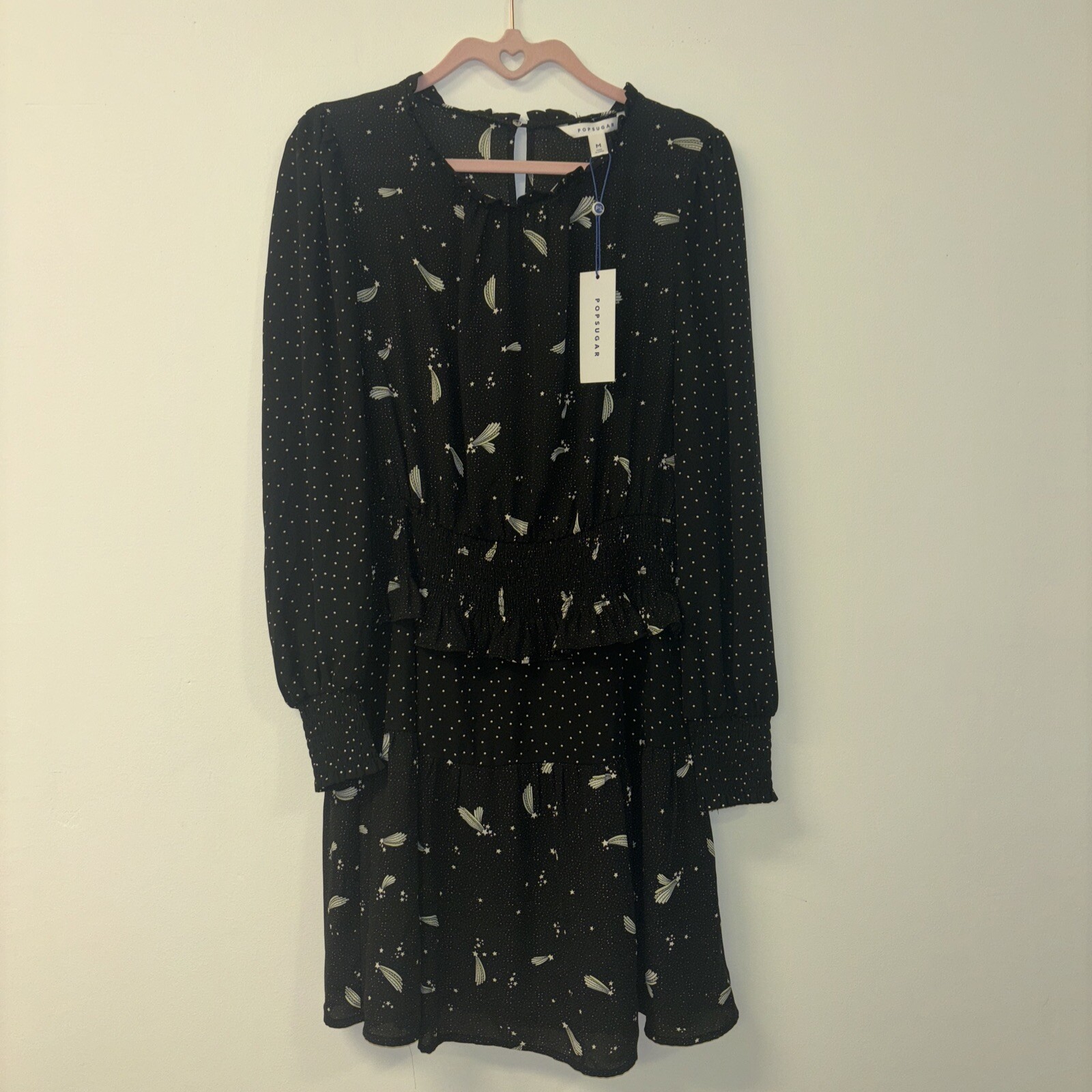 Popsugar Women’s Babydoll Dress Sz Med Ruffle Christmas Holiday Stars Polk Dots