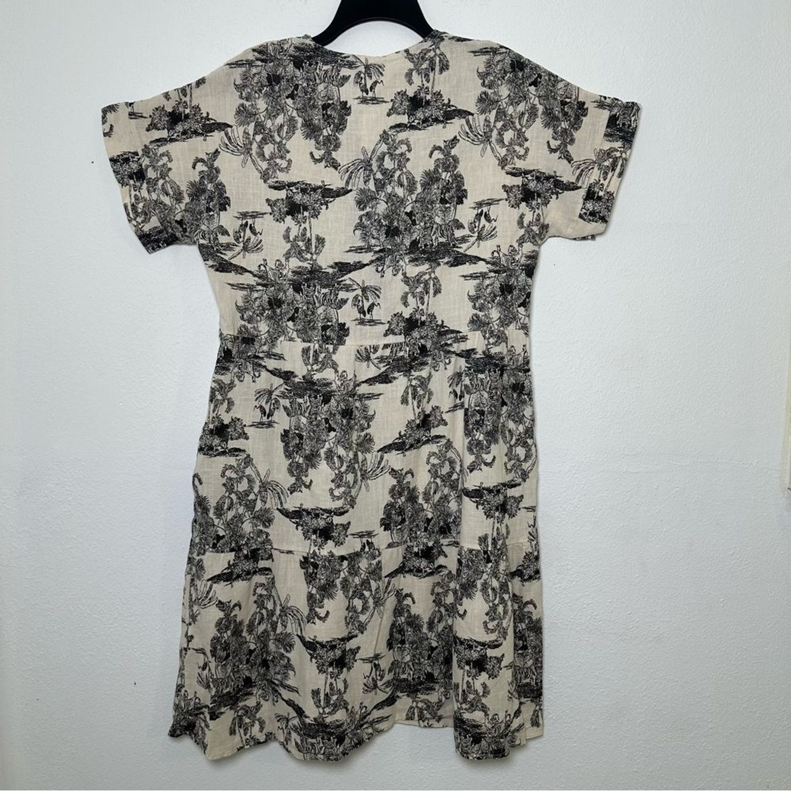 FRANCESCA BETTINI Elegant Print Black & Cream Patterned Mini Dress With Pocket M