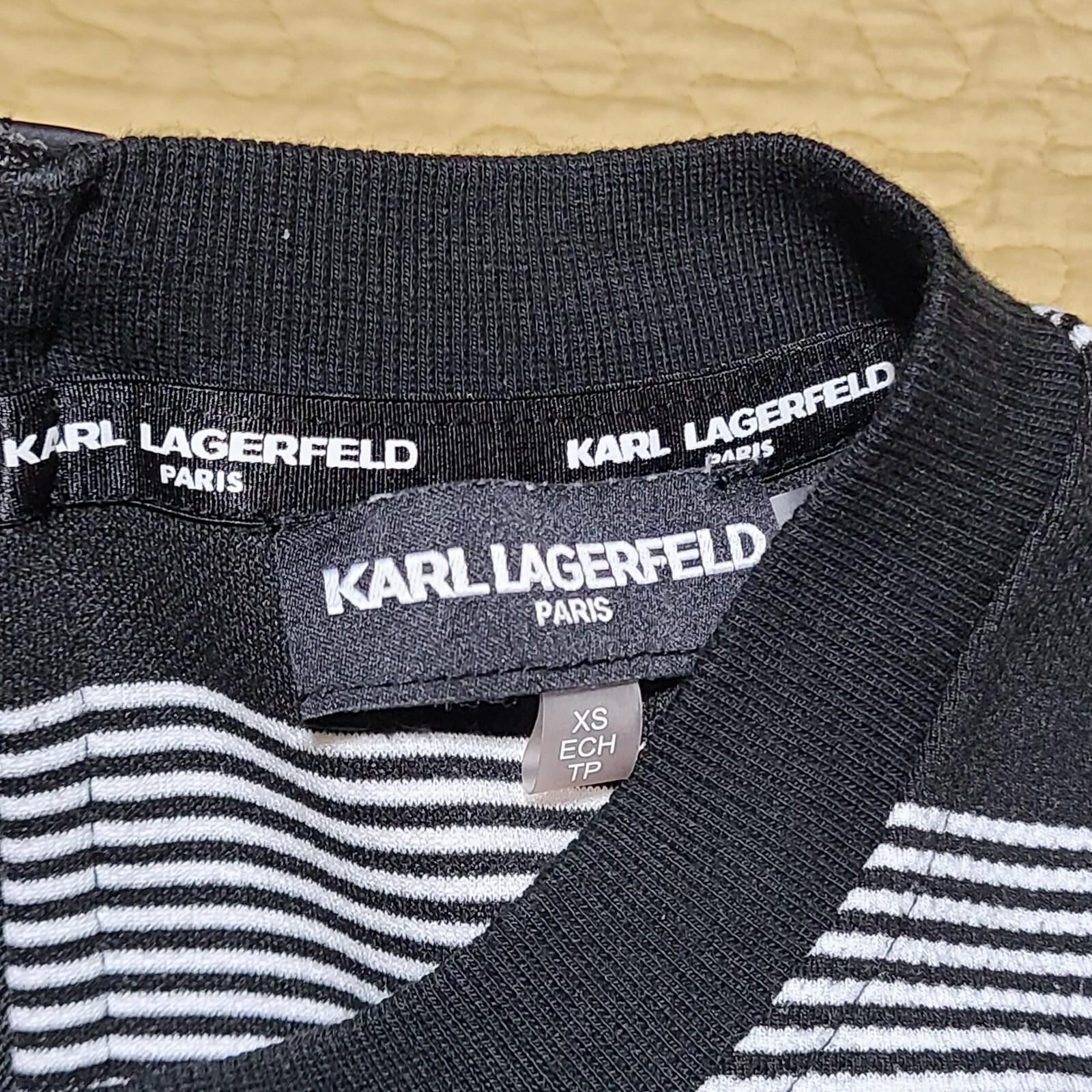 NWT Karl Lagerfeld Paris size xs Striped T-shirt Dress Pocket Zipper logo patch