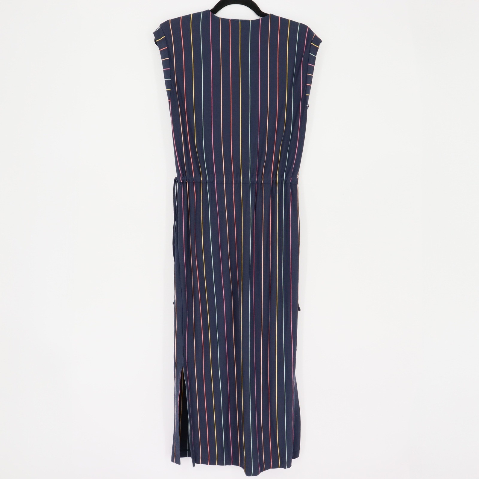 Marine Layer Roxanne Navy Striped Maxi Dress Size S Sleeveless Drawstring Slit