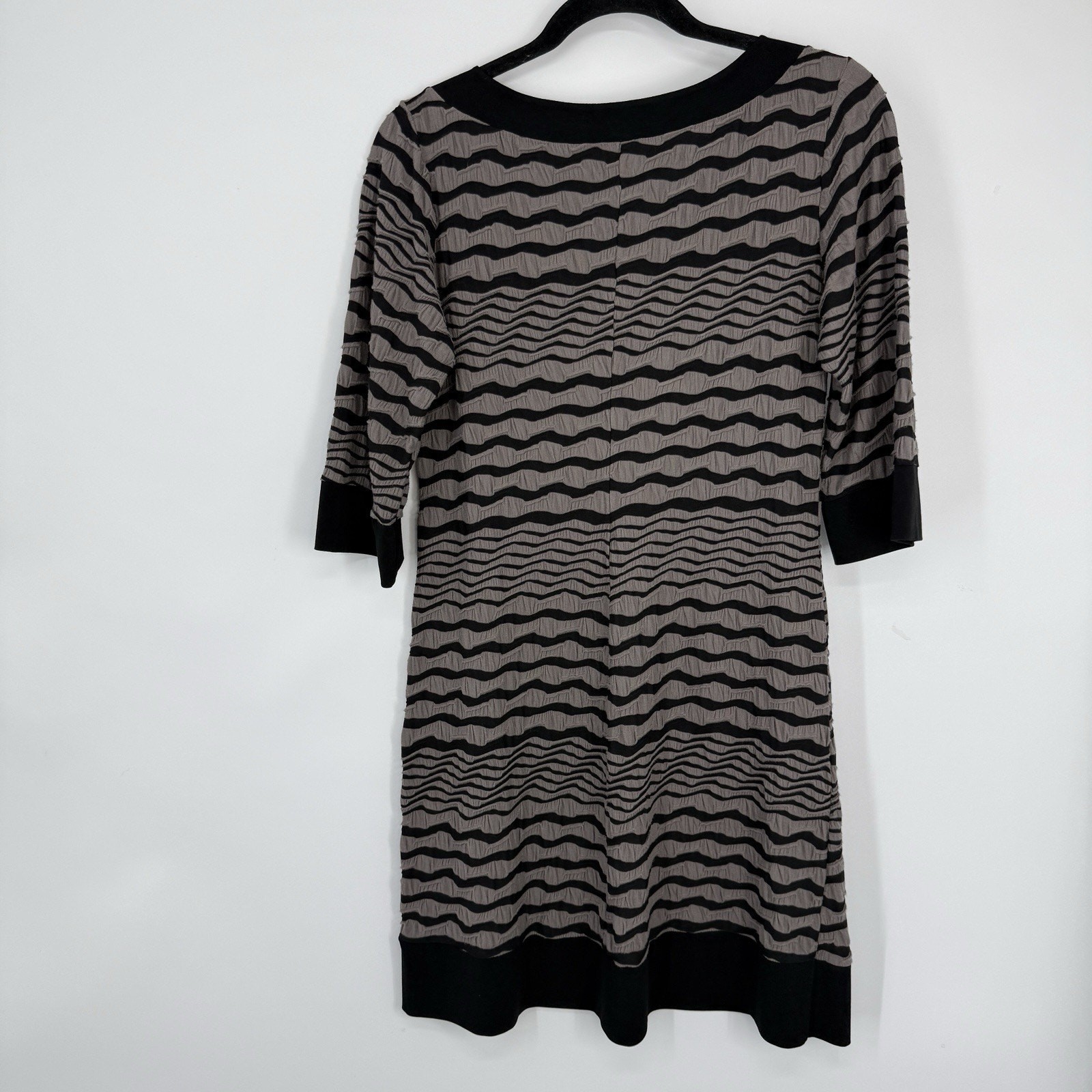 Papillon Blanc Shift Dress Large Textured Seamed Gray Stripe Lagenlook