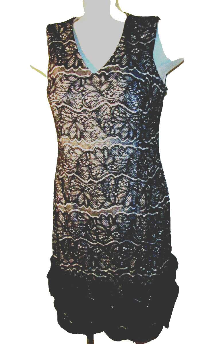 DONNA RICCO Black & Sparkly Silver, Lace Cocktail Dress Size 4, Nylon/Poly/Spand