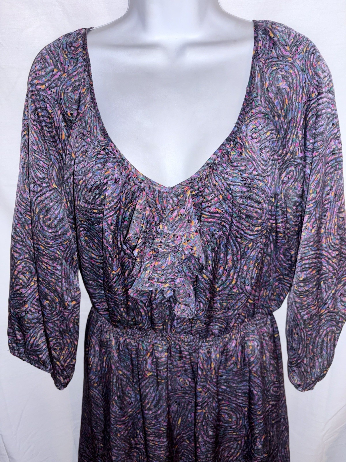 Shoshanna Silk Ruffle Bodice Short Dress Size 8 Colorful Black Print