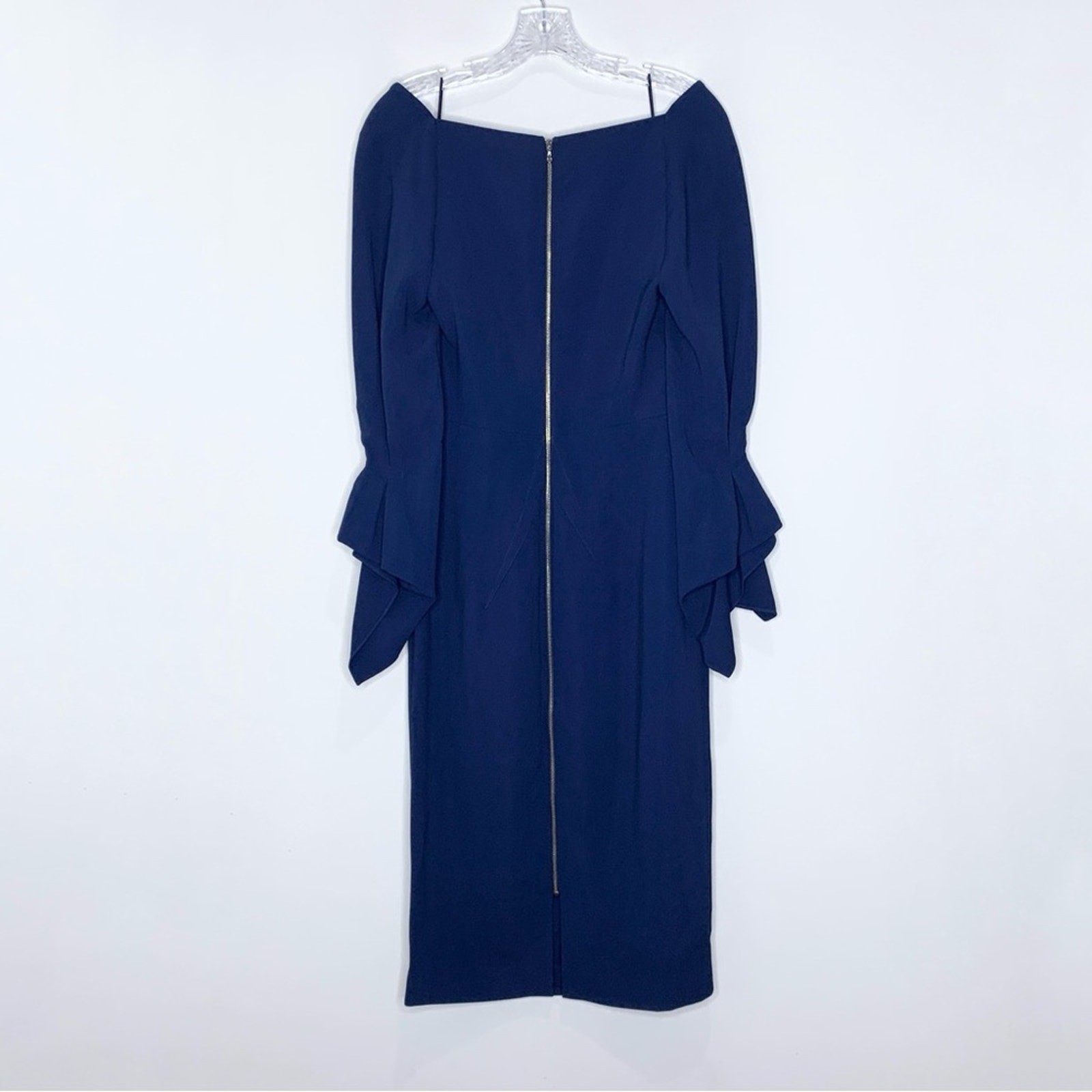 Roland Mouret Rosslare Dress (Sz US 8) Crepe Sheath Midi Navy Blue